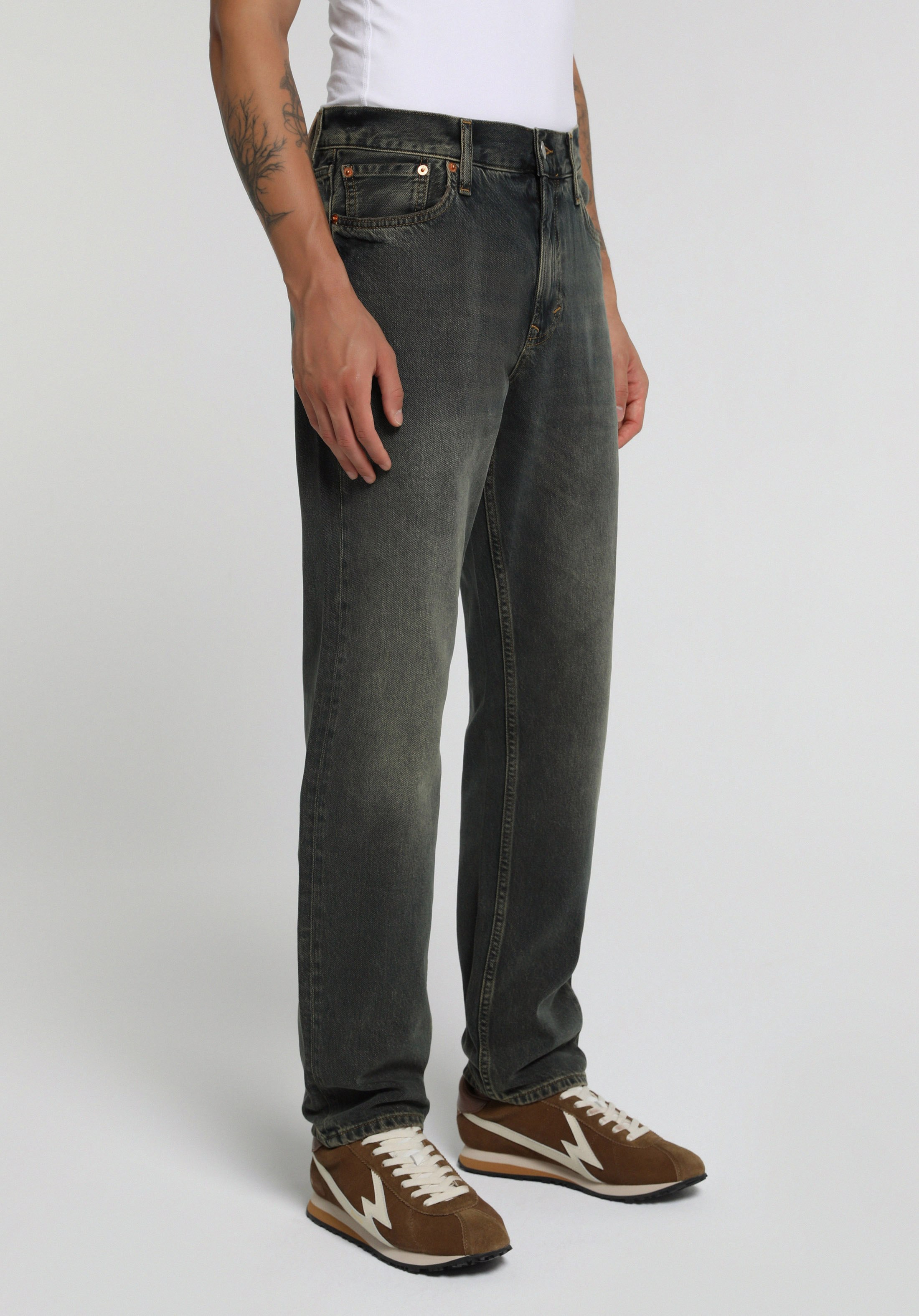 Tapered Fit   Erkek Over Dyed Denim Jean Pantolon