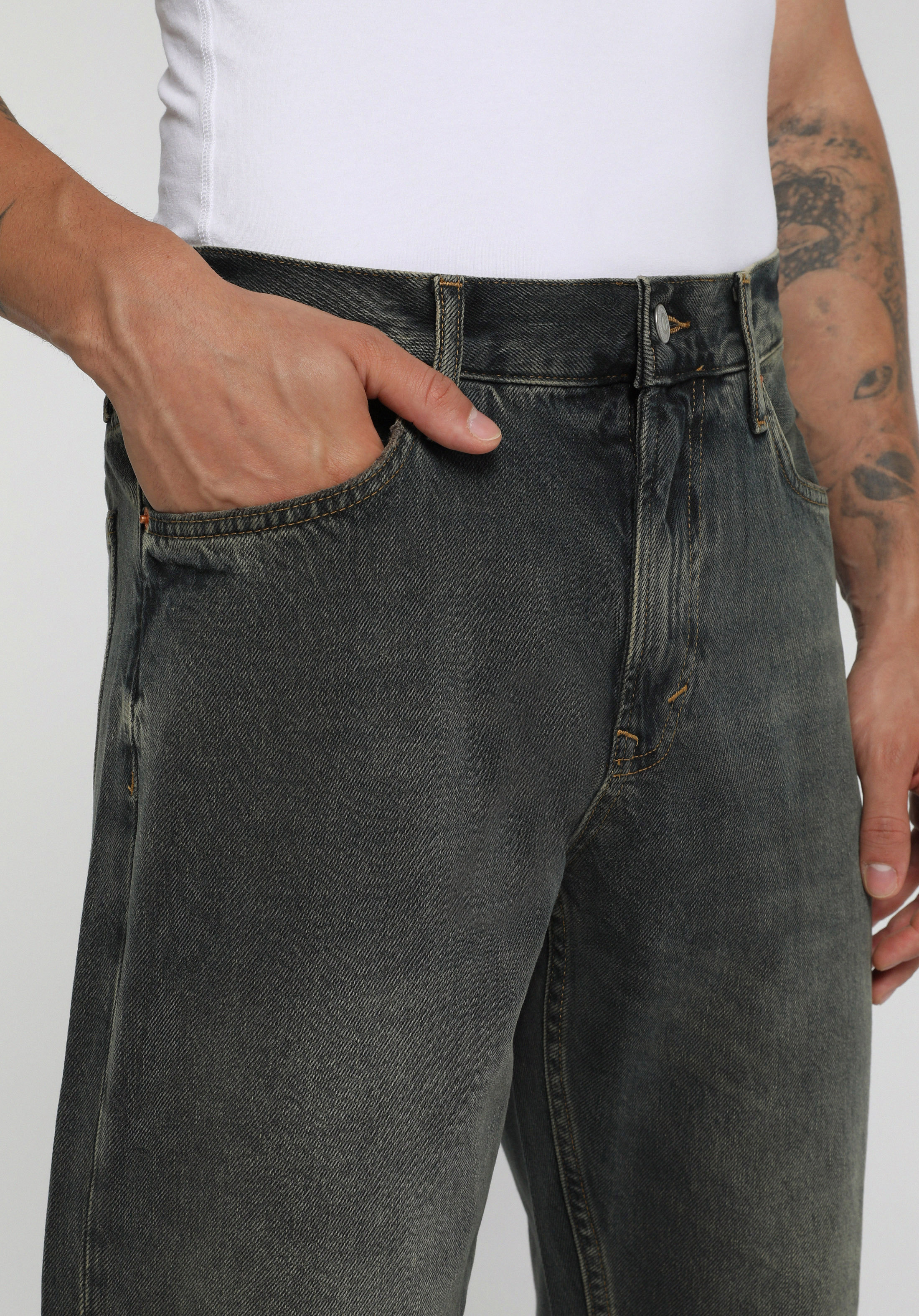 Tapered Fit   Erkek Over Dyed Denim Jean Pantolon