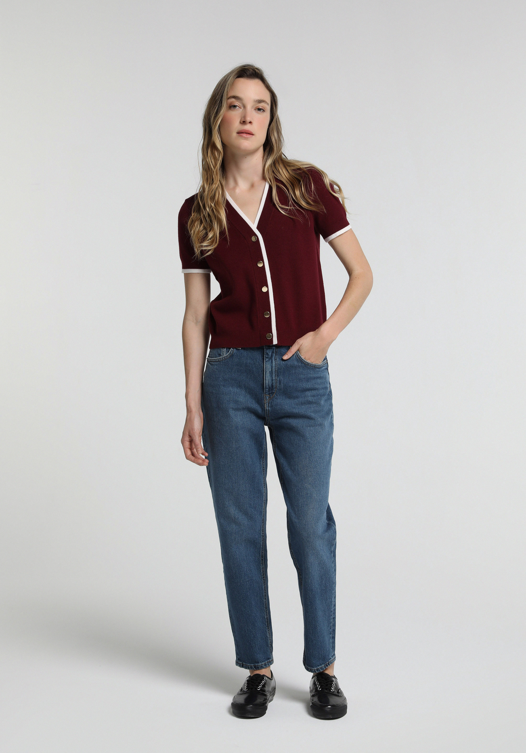 Mom Fit   Kadın Mid İndigo Denim Jean Pantolon