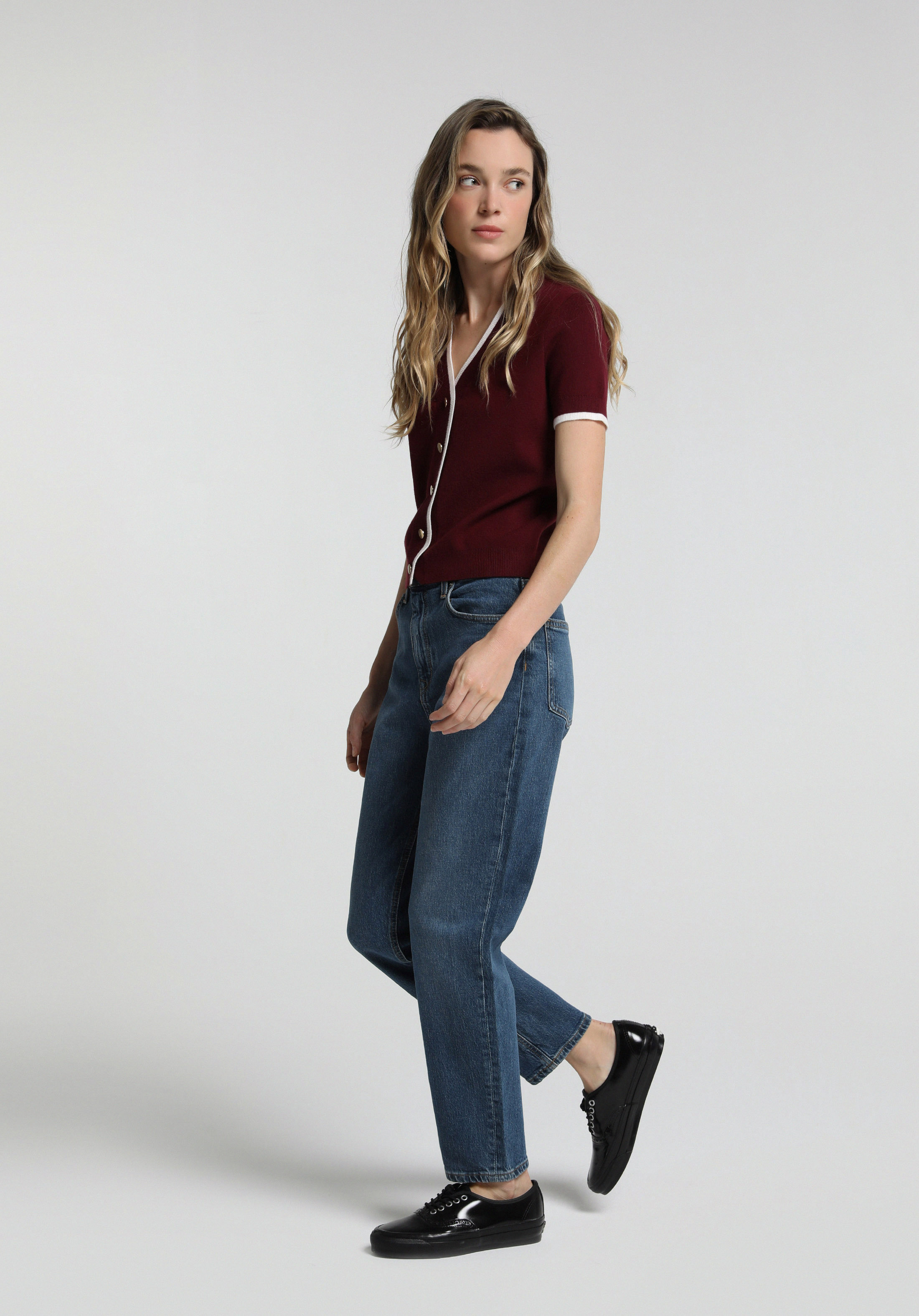 Mom Fit   Kadın Mid İndigo Denim Jean Pantolon
