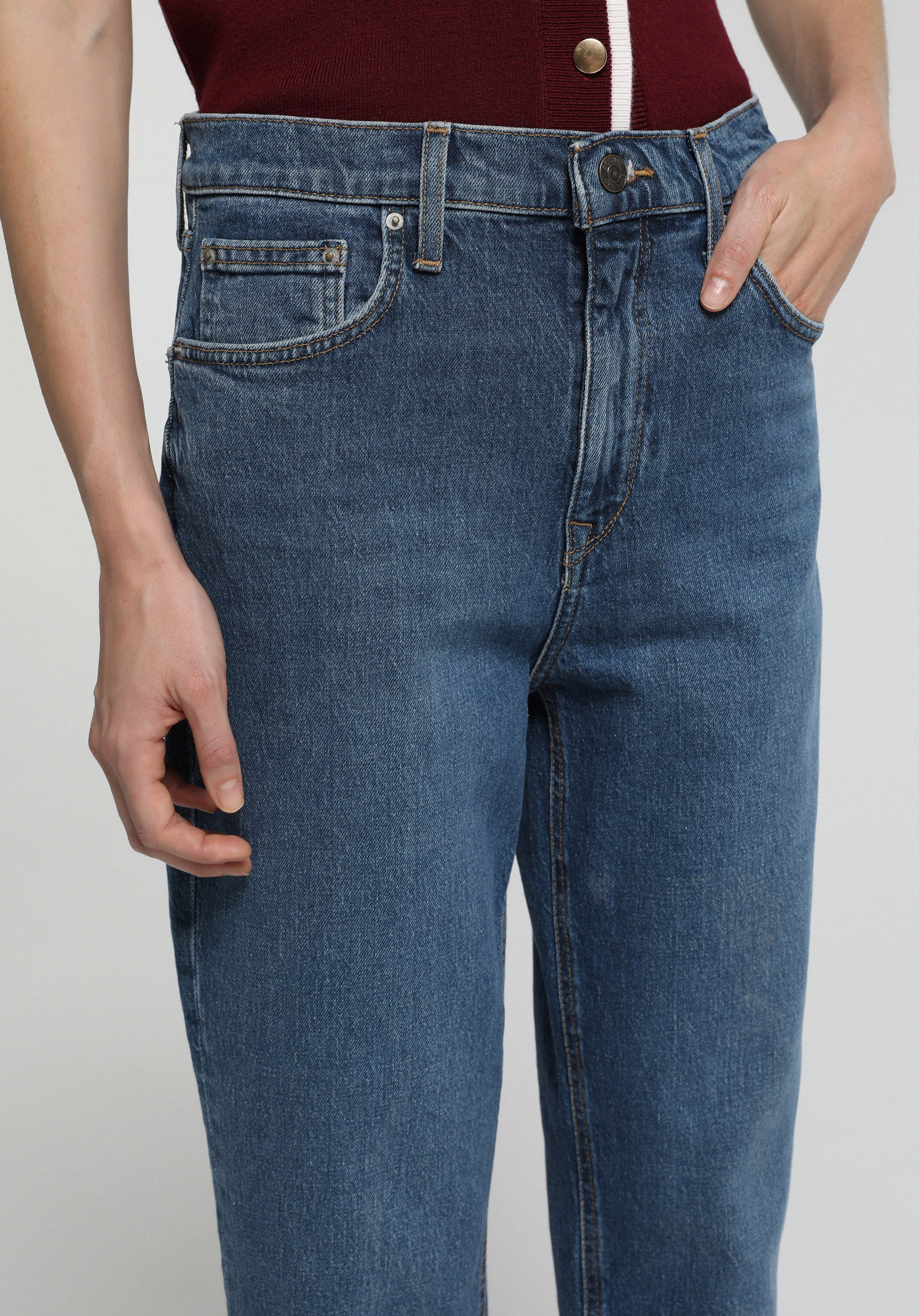 Mom Fit   Kadın Mid İndigo Denim Jean Pantolon