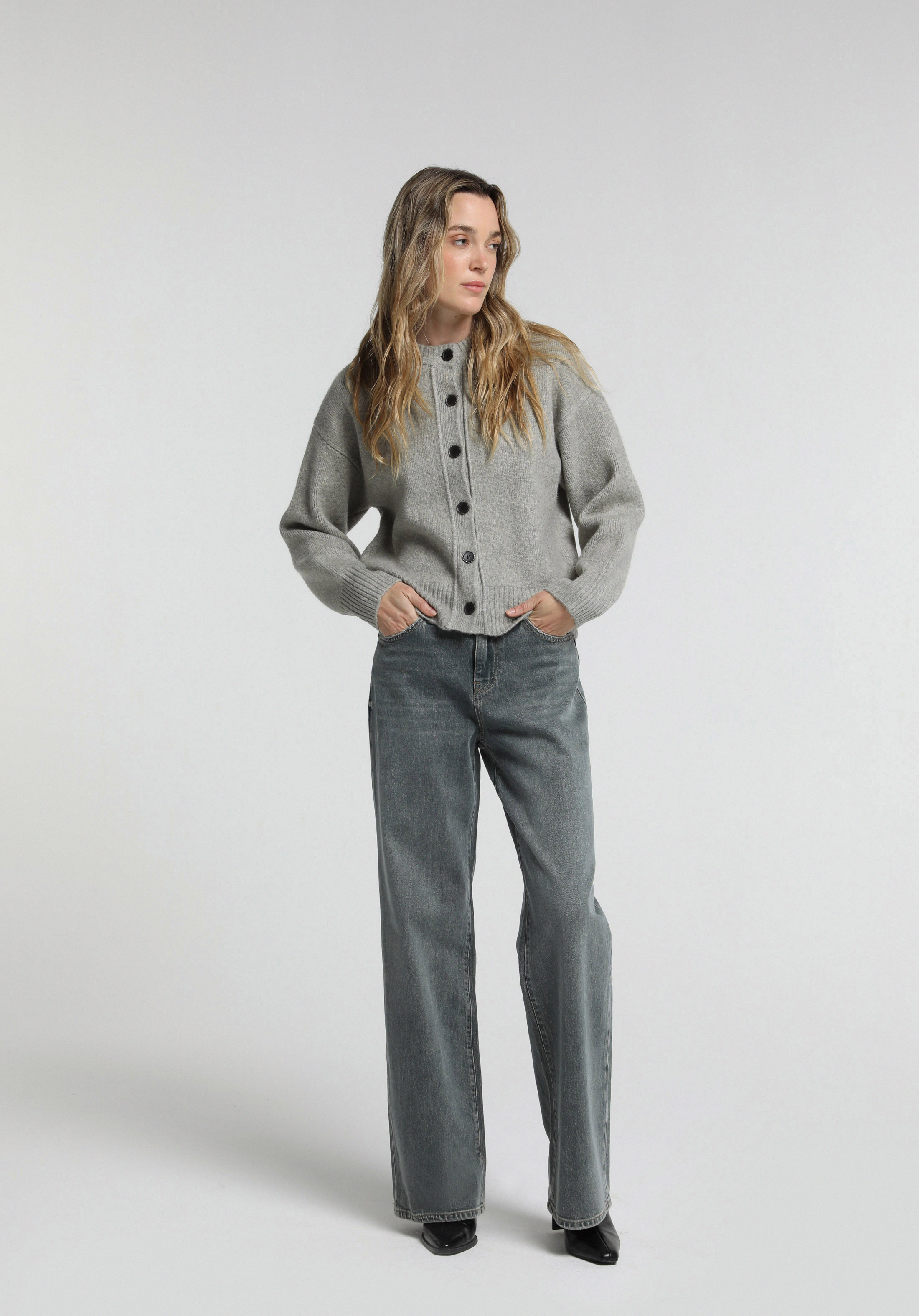 Wide Leg Fit   Kadın Green Cast Denim Jean Pantolon