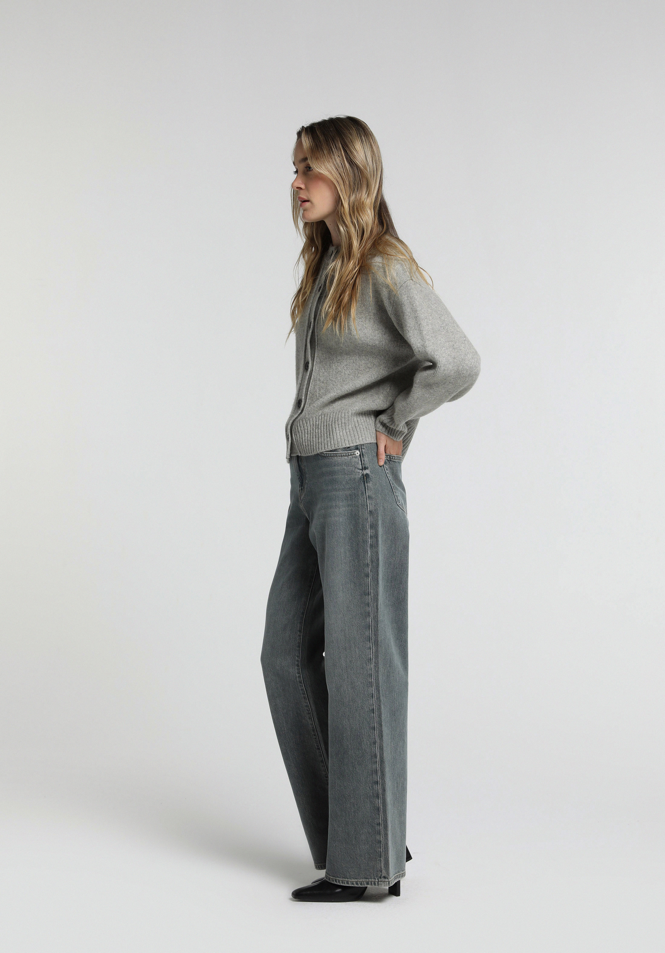 Wide Leg Fit   Kadın Green Cast Denim Jean Pantolon