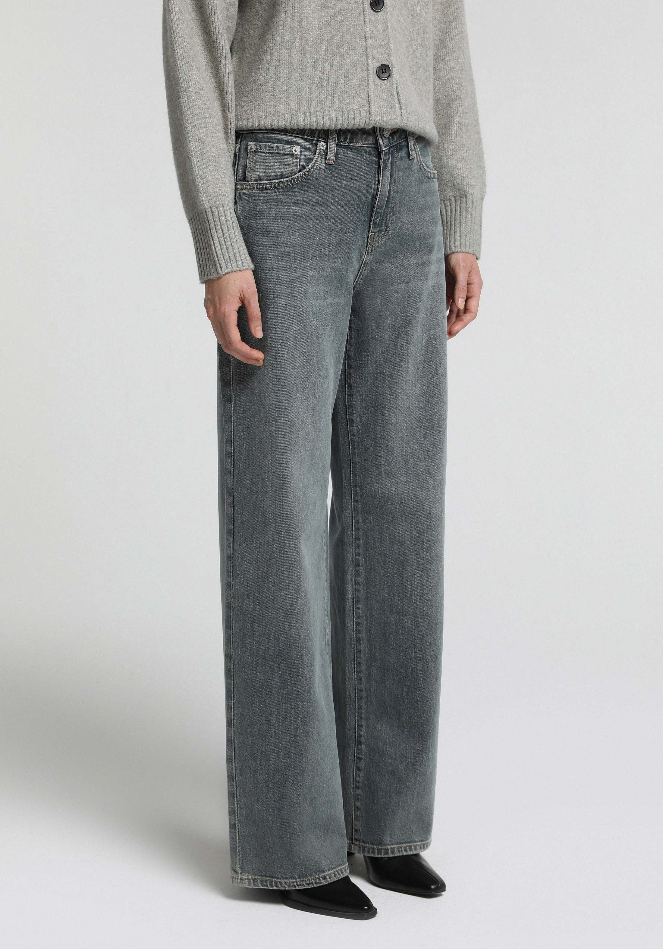 Wide Leg Fit   Kadın Green Cast Denim Jean Pantolon