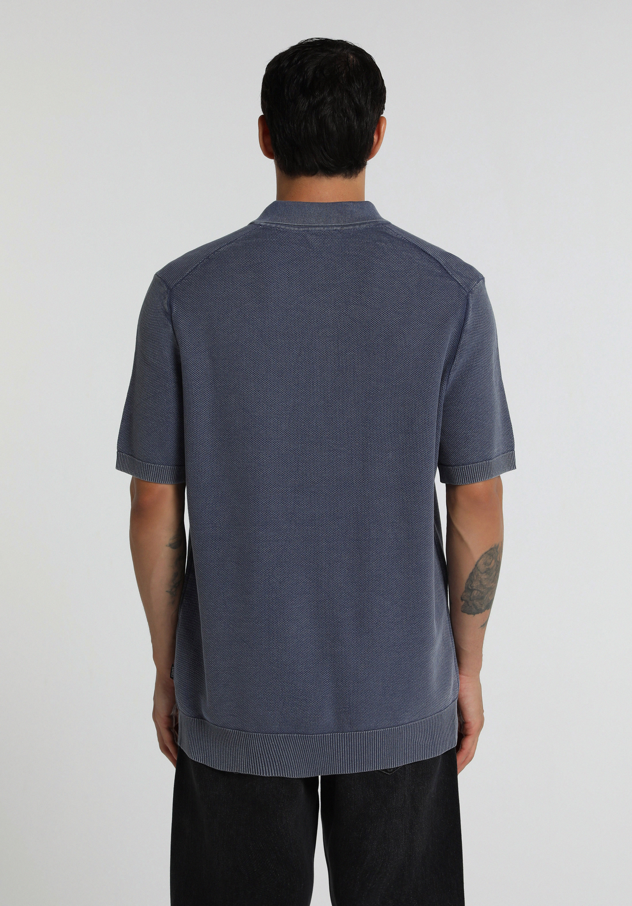 Regular Fit Polo Yaka Düz Erkek Mavi Kısa Kol Kazak