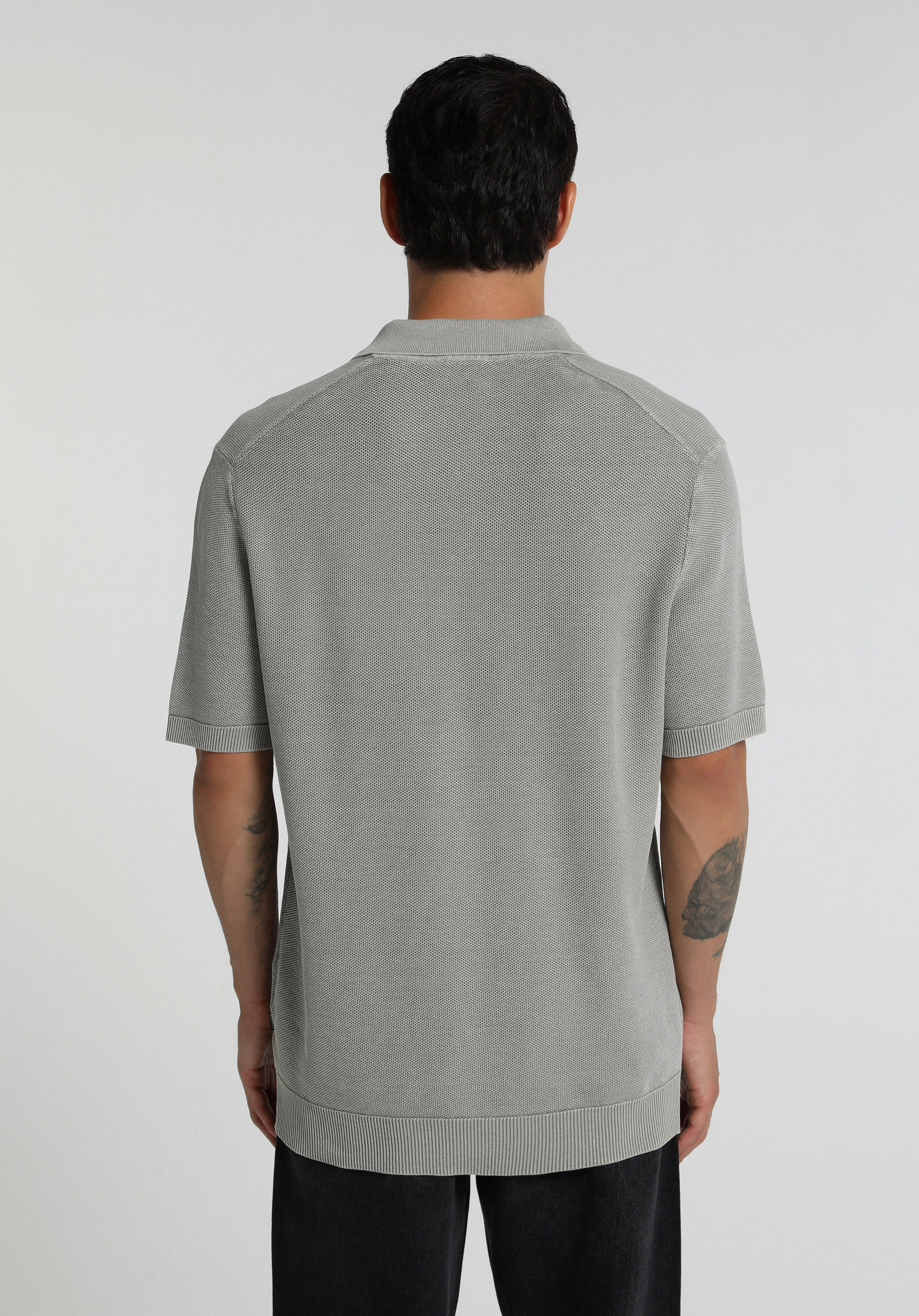Regular Fit Polo Yaka Düz Erkek Gri Kısa Kol Kazak