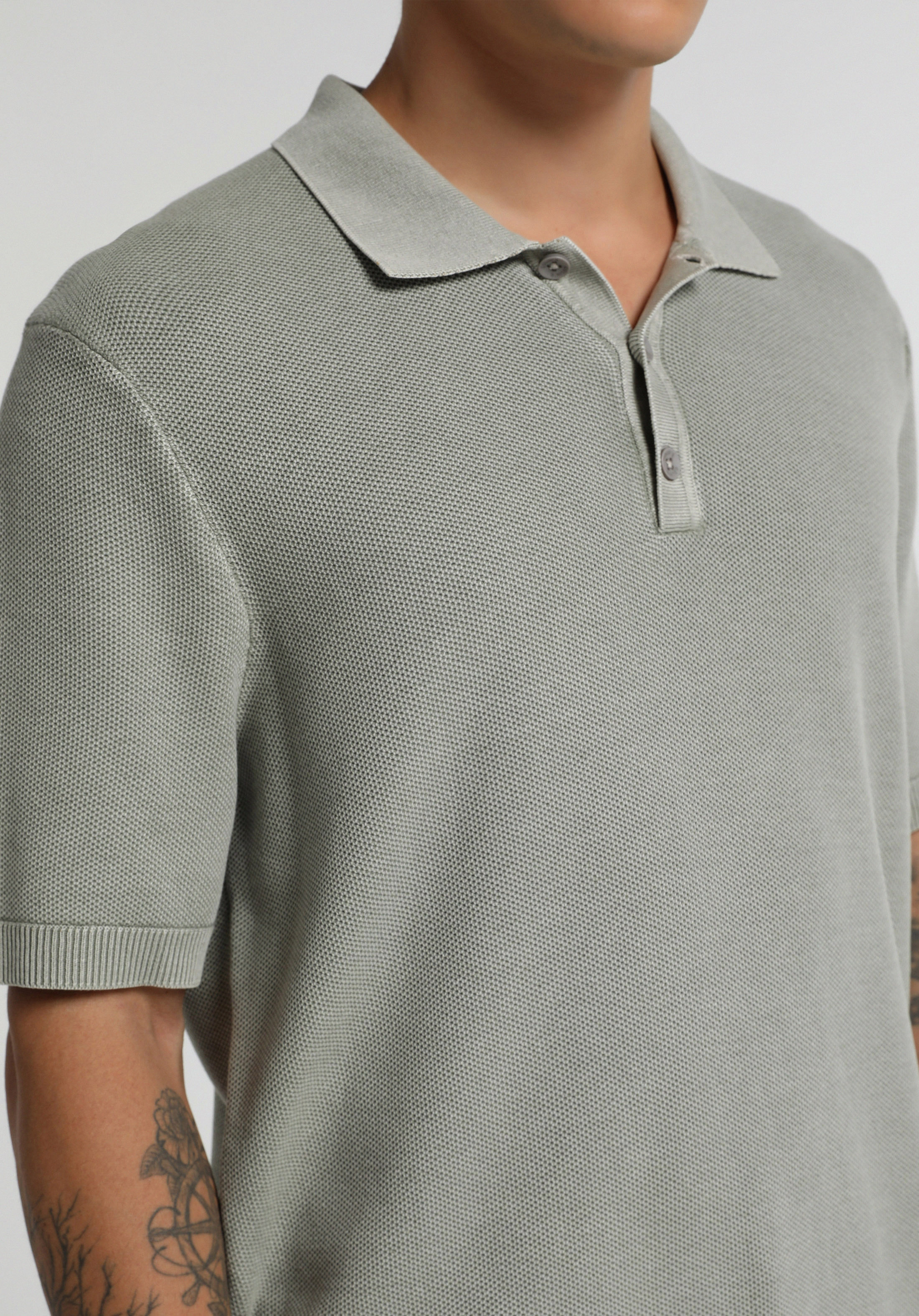 Regular Fit Polo Yaka Düz Erkek Gri Kısa Kol Kazak