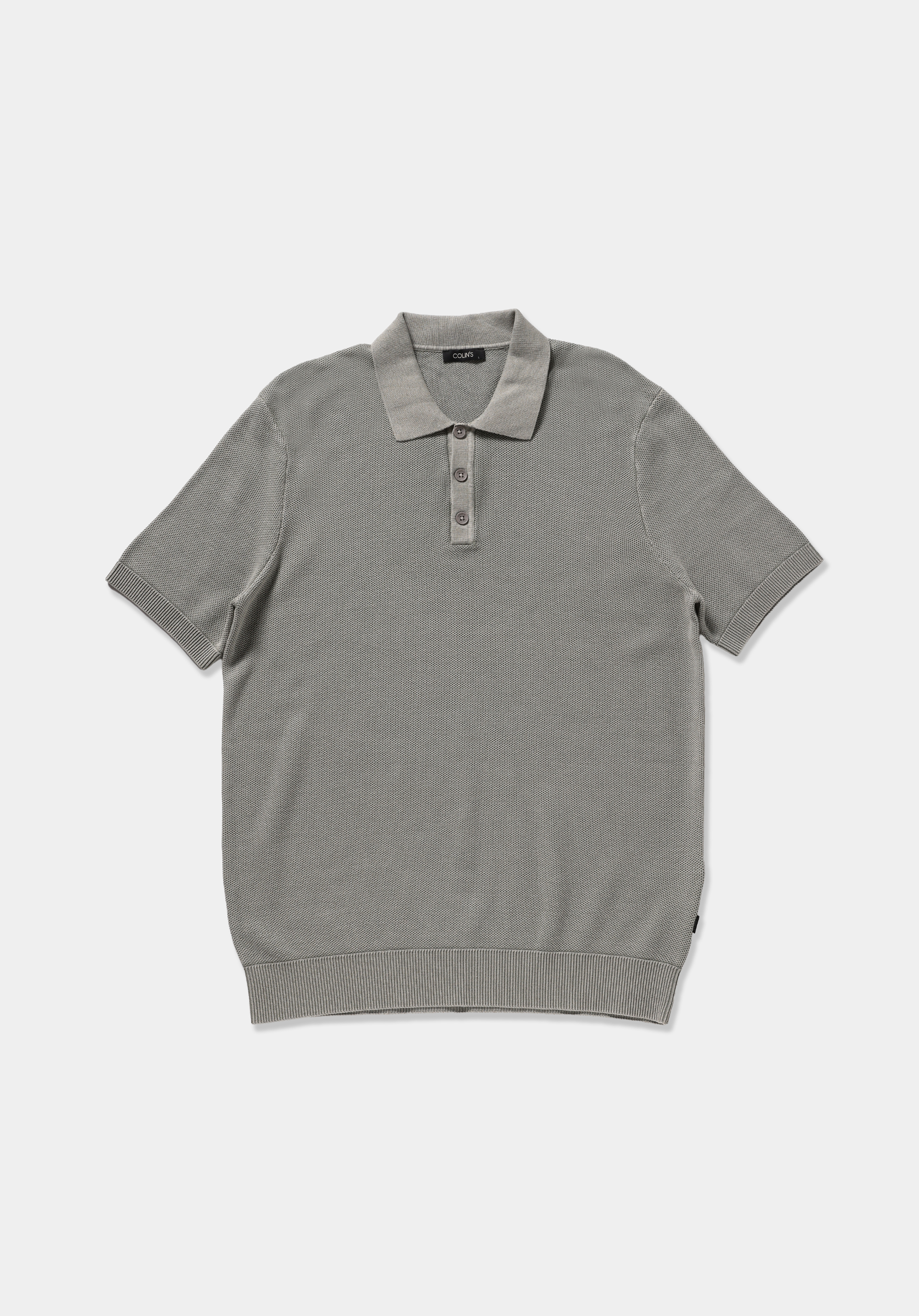 Regular Fit Polo Yaka Düz Erkek Gri Kısa Kol Kazak