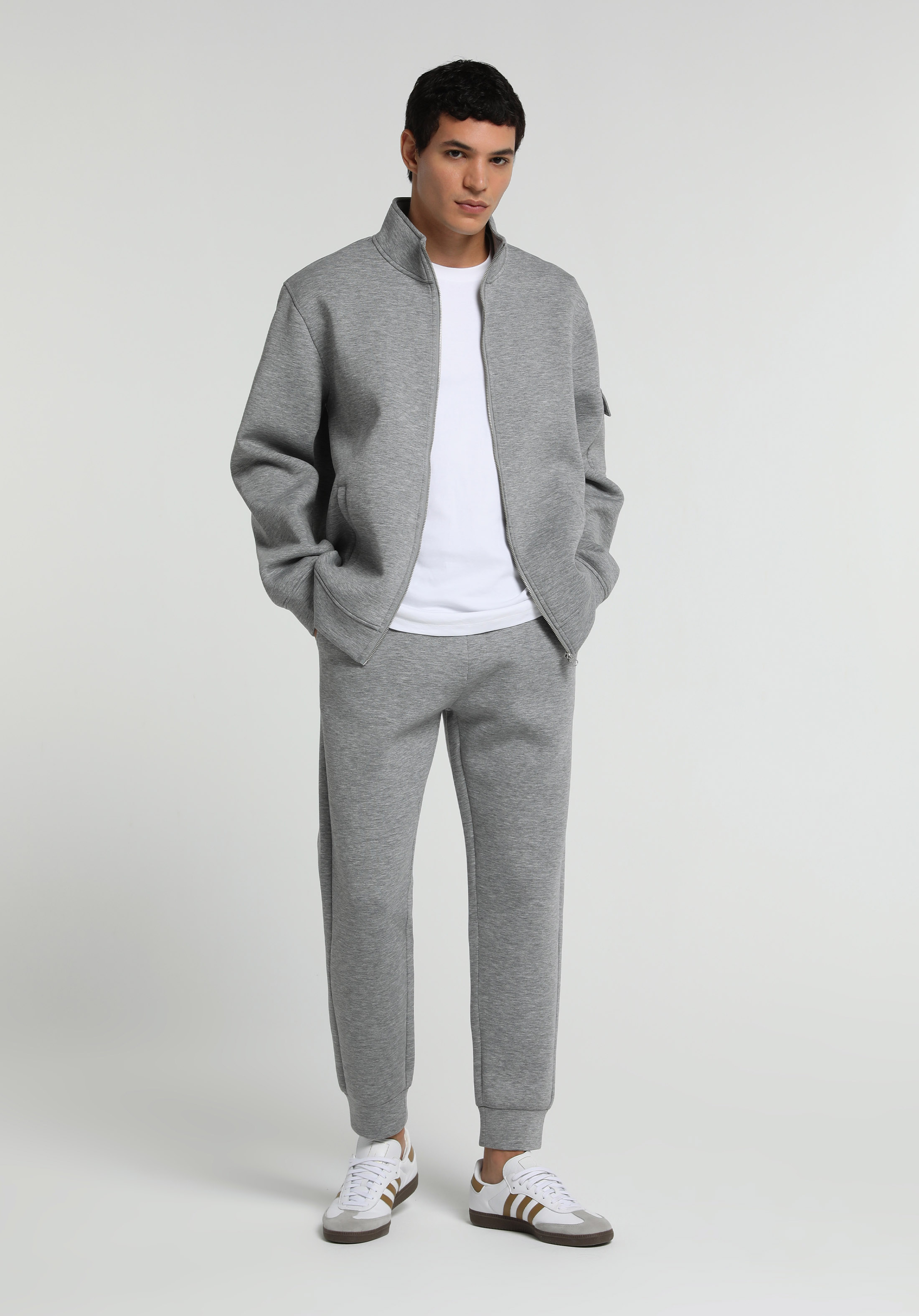 Slim Fit Orta Bel Düz Erkek Gri Eşofman Altı