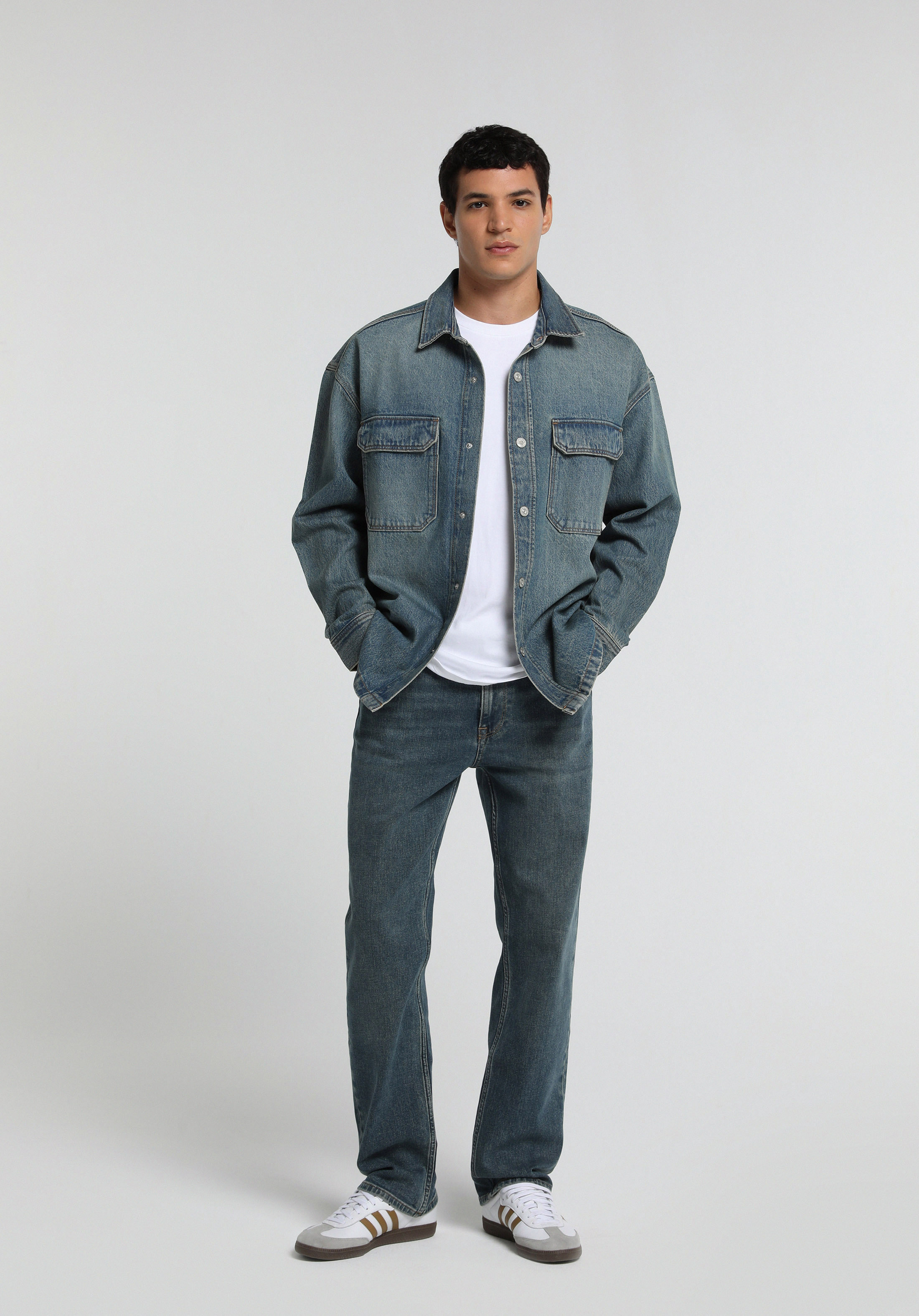 Relaxed Straight Fit   Erkek Mid İndigo Denim Jean Pantolon