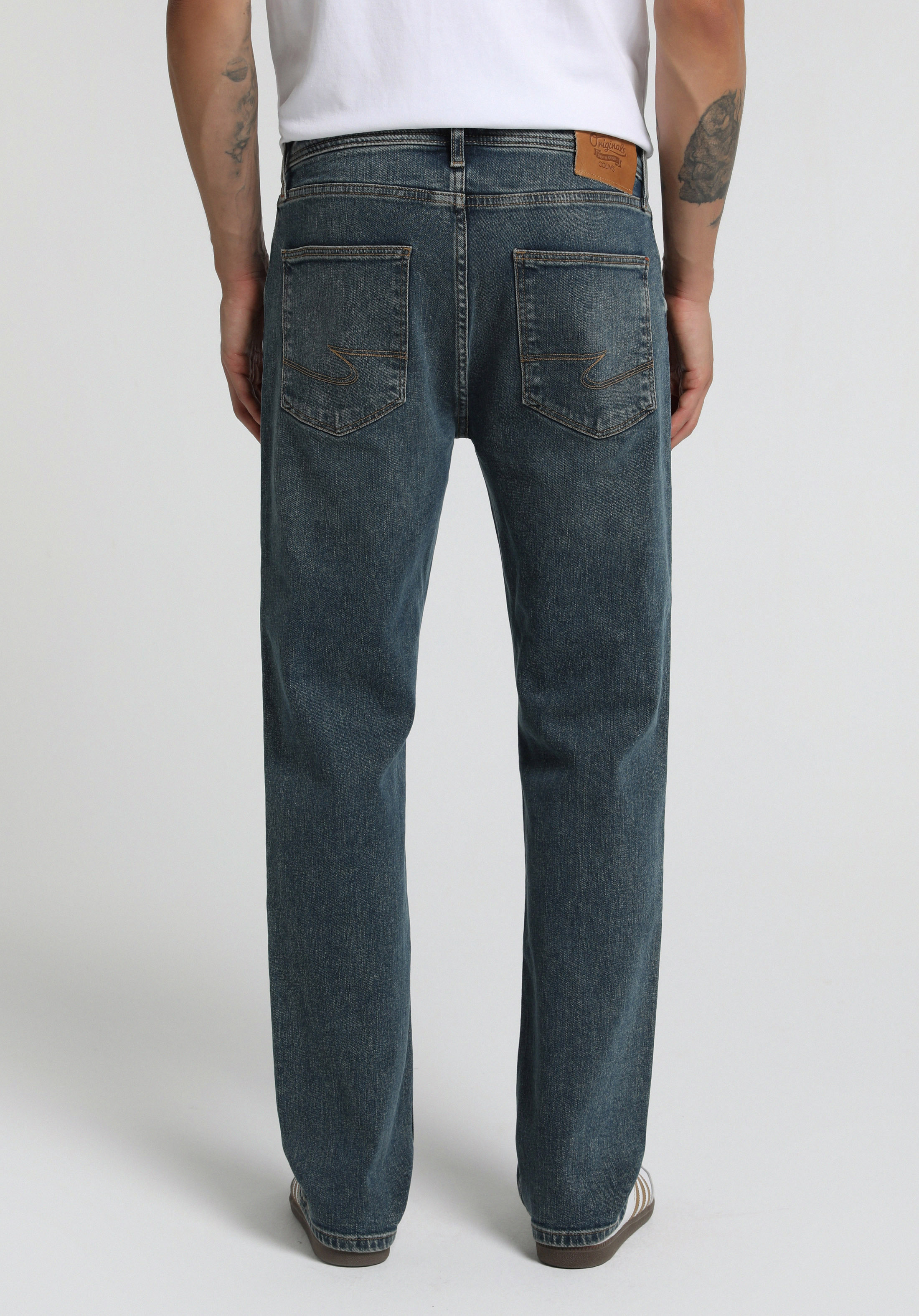 Relaxed Straight Fit   Erkek Mid İndigo Denim Jean Pantolon