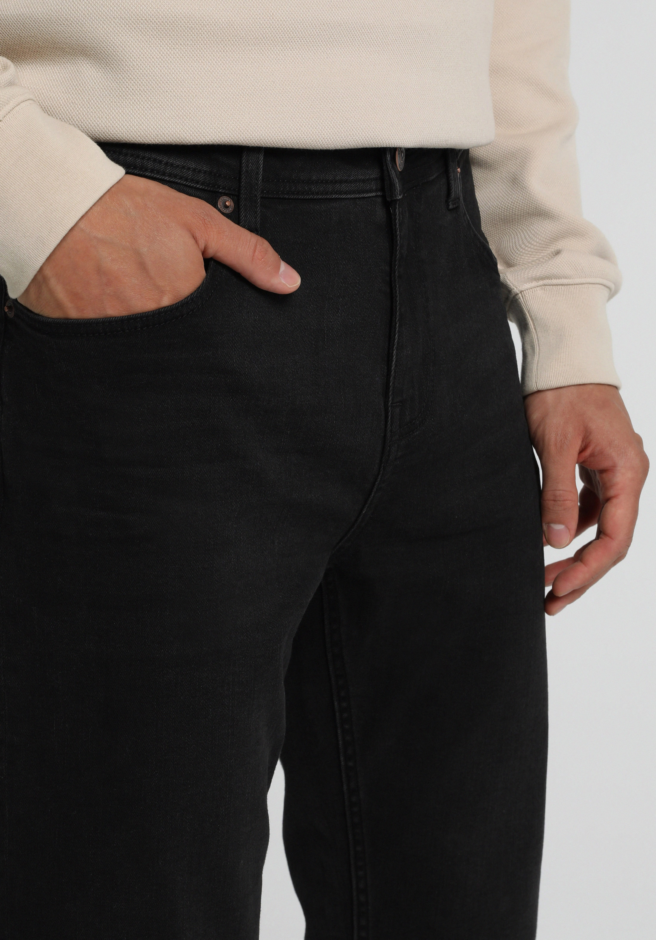 Straight Fit Orta Bel Düz Paça Erkek Black Black Denim Jean Pantolon