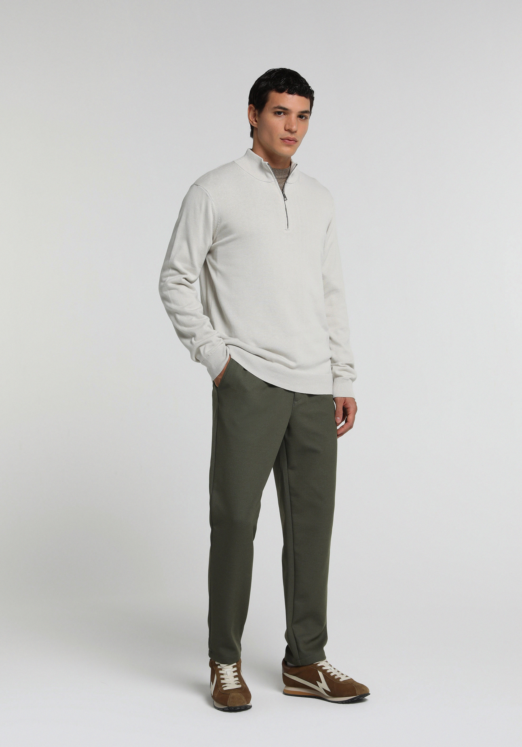 Regular Fit Orta Bel Düz Paça Erkek Yeşil  Pantolon