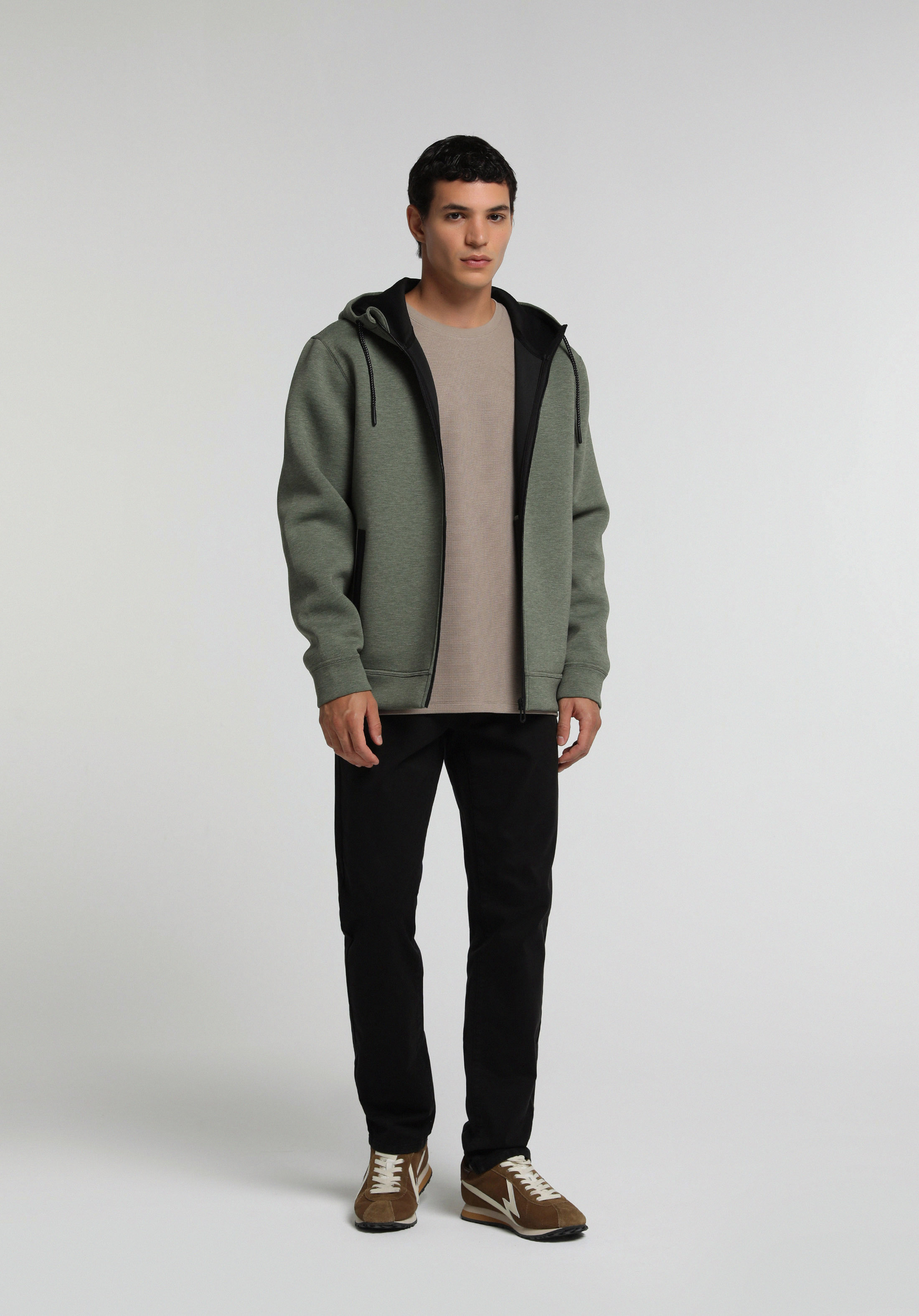 Regular Fit Kapüşonlu Düz Erkek Yeşil Sweatshirt