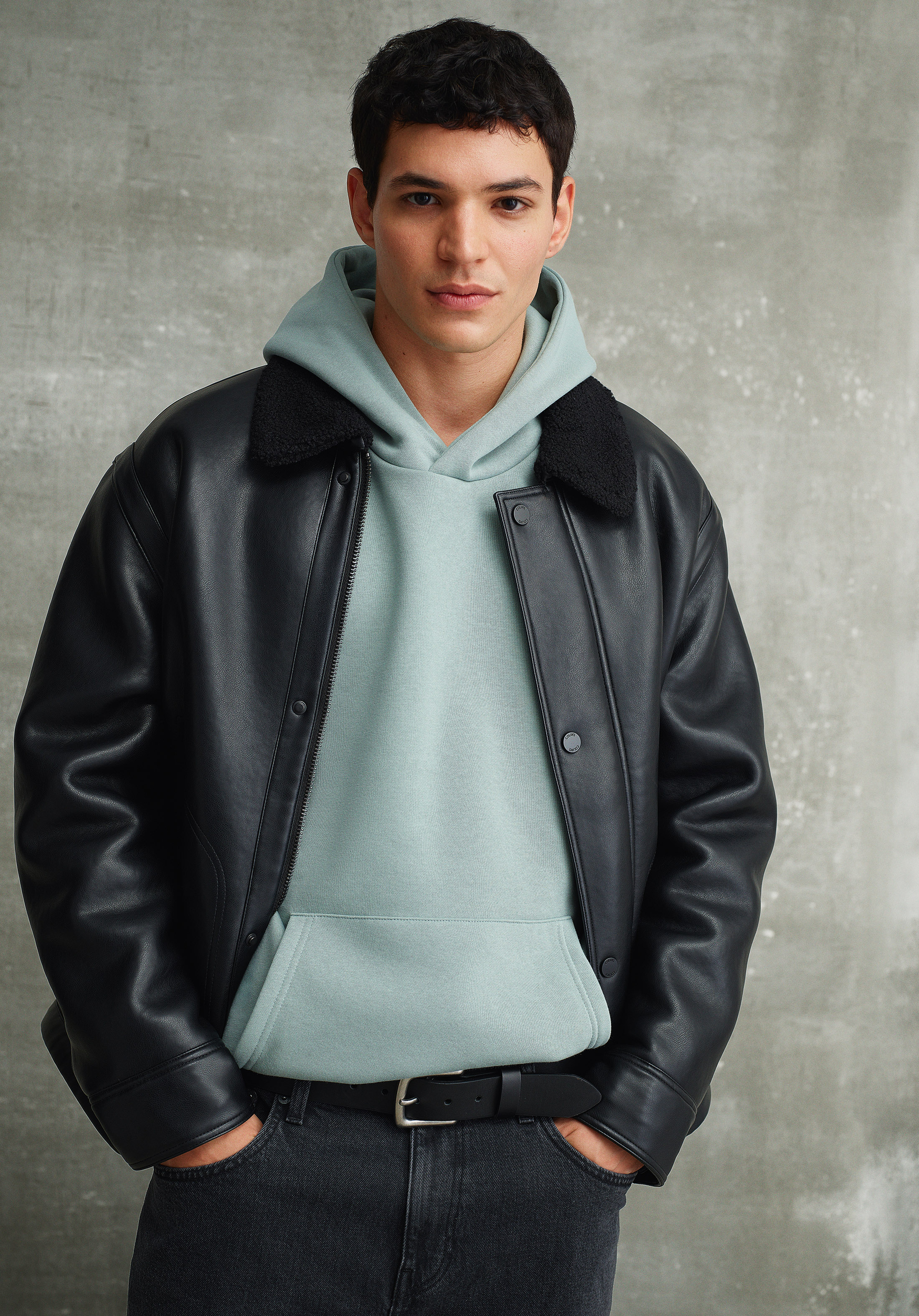Relaxed Fit Kapüşonlu Düz Erkek Yeşil Sweatshirt