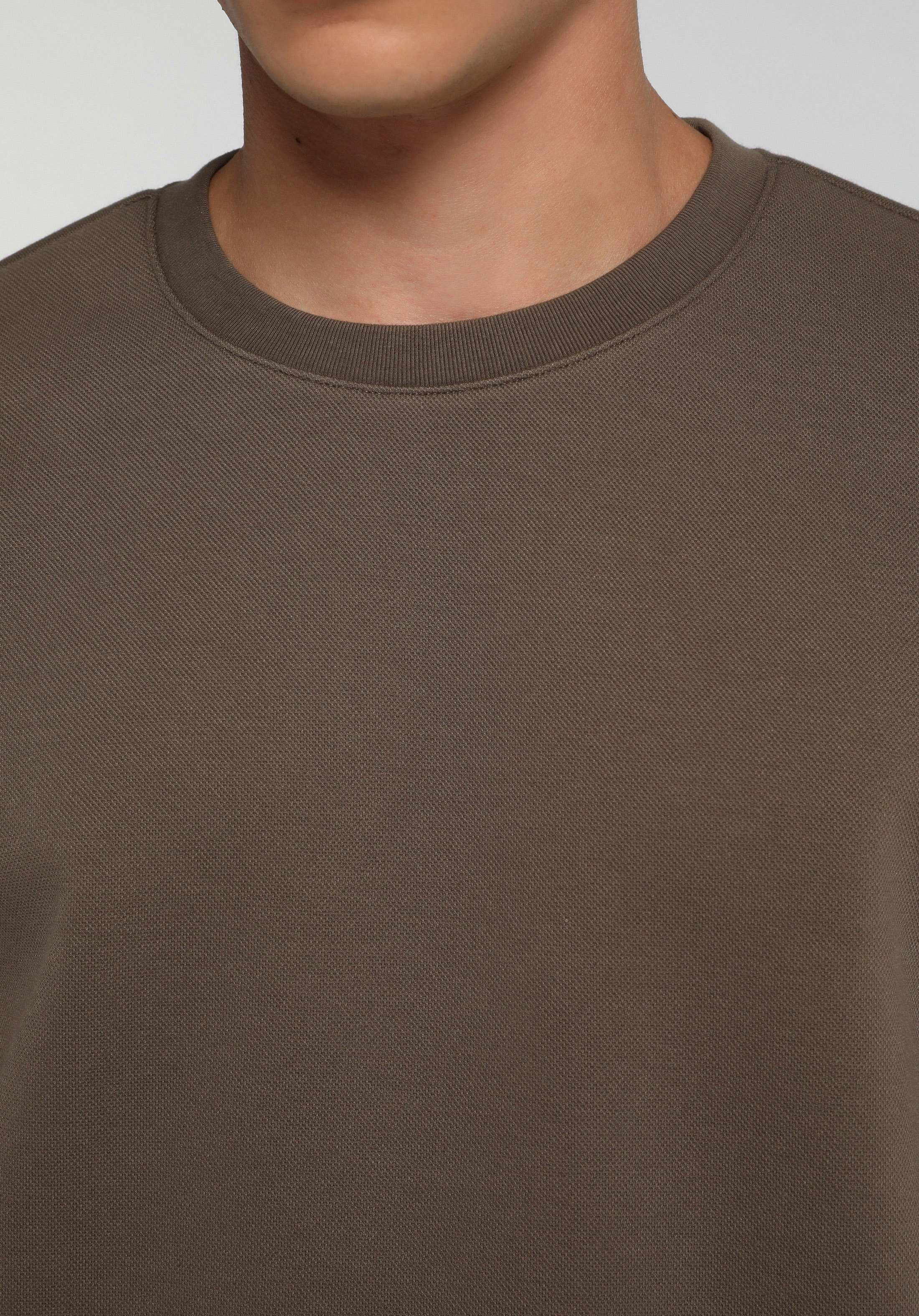 Regular Fit Yuvarlak Yaka Düz Erkek Kahverengi Sweatshirt