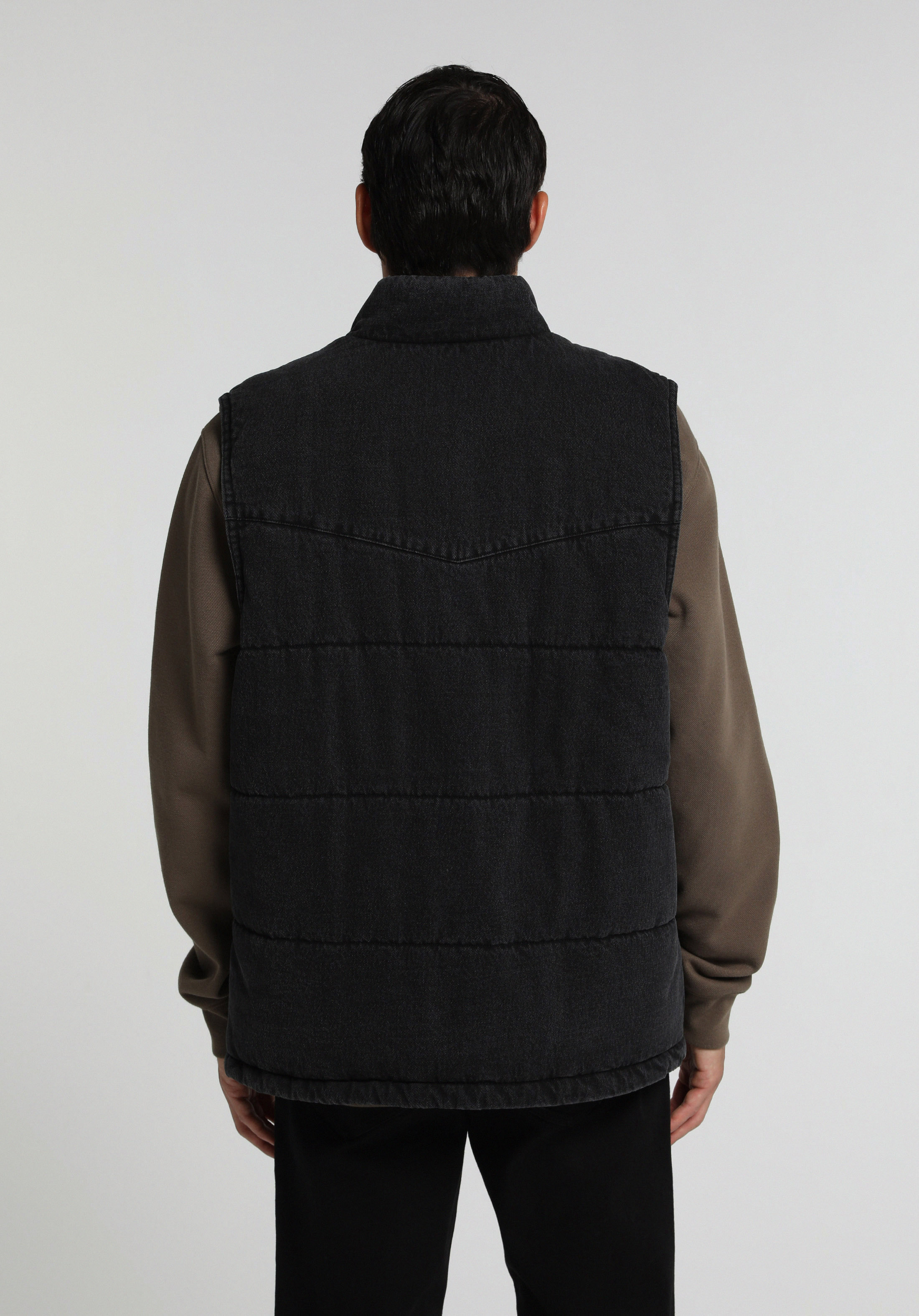 Regular Fit Dik Yaka Çıtçıtlı Astarlı  Erkek Black Denim Yelek