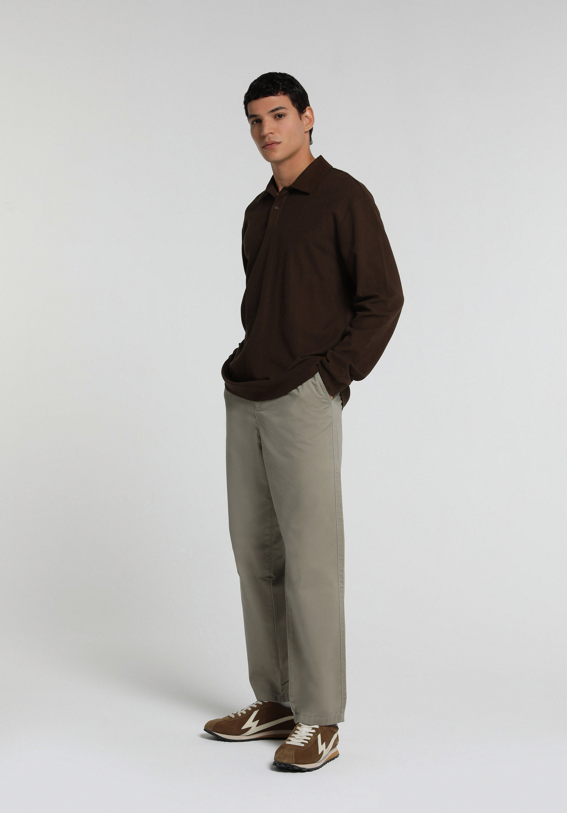 Relaxed Fit Orta Bel Düz Paça Erkek Bej  Pantolon