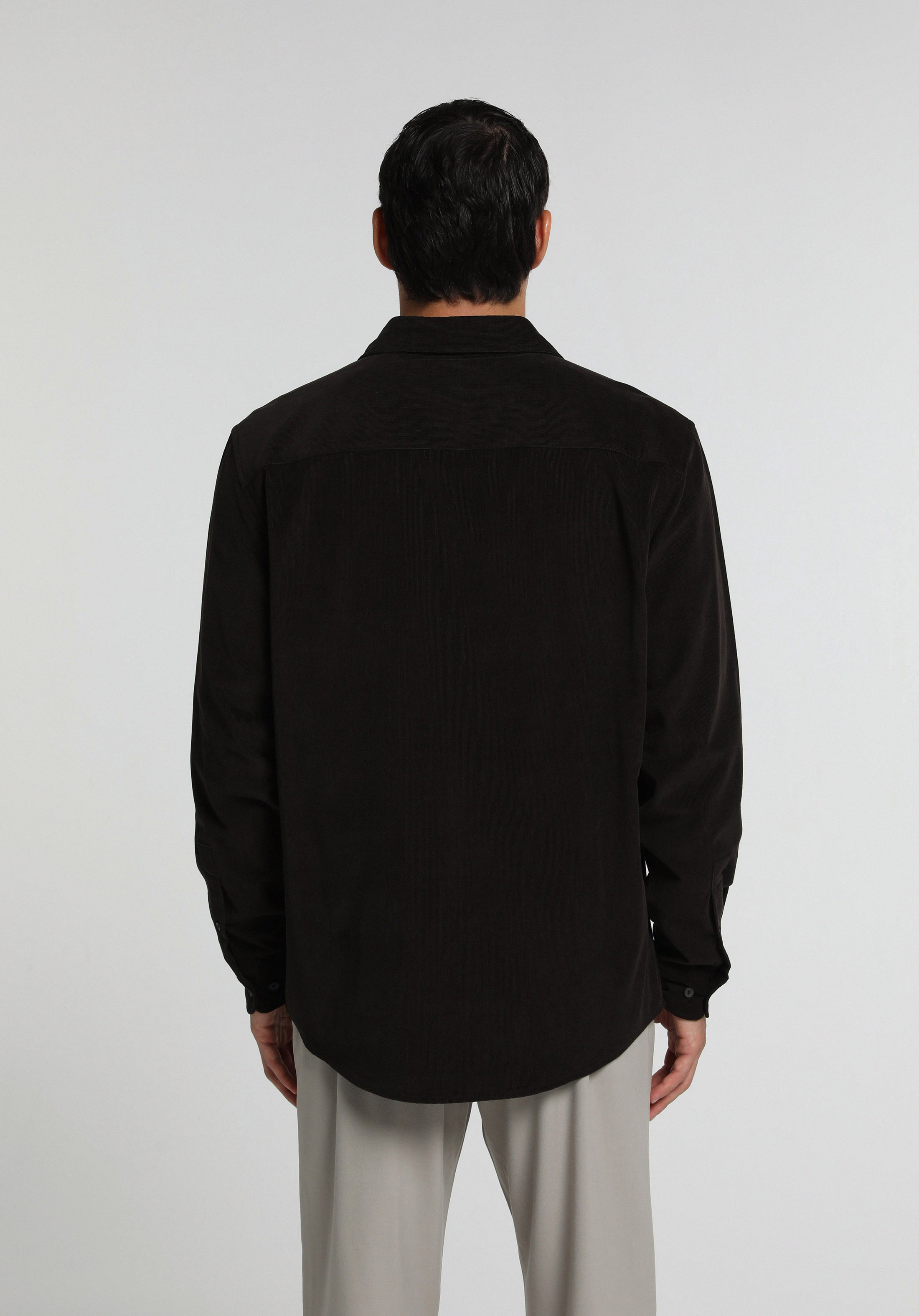 Regular Fit Shirt Neck Düz Erkek Kahverengi Uzun Kol Gömlek