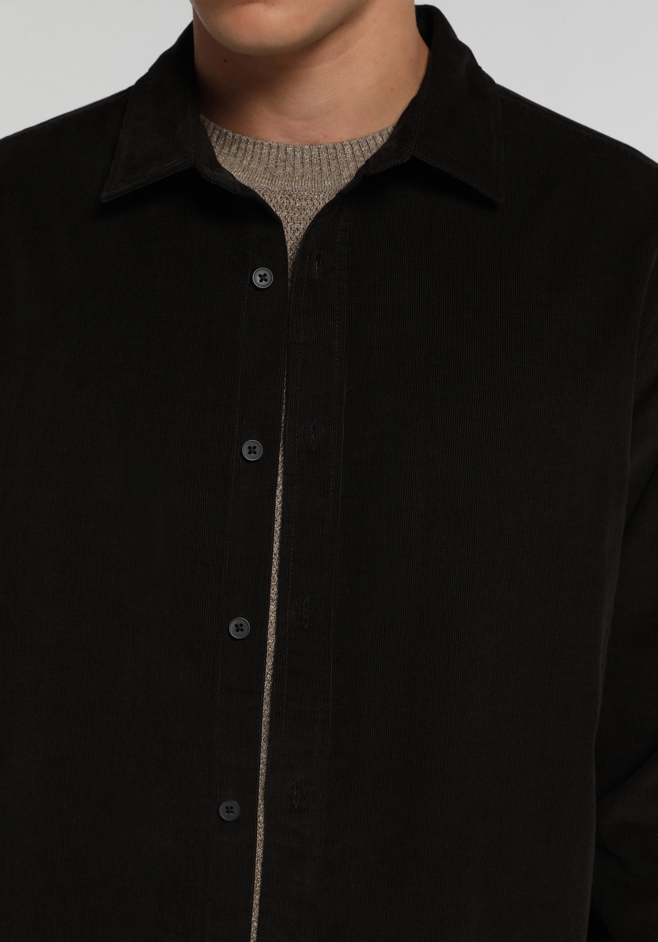 Regular Fit Shirt Neck Düz Erkek Kahverengi Uzun Kol Gömlek