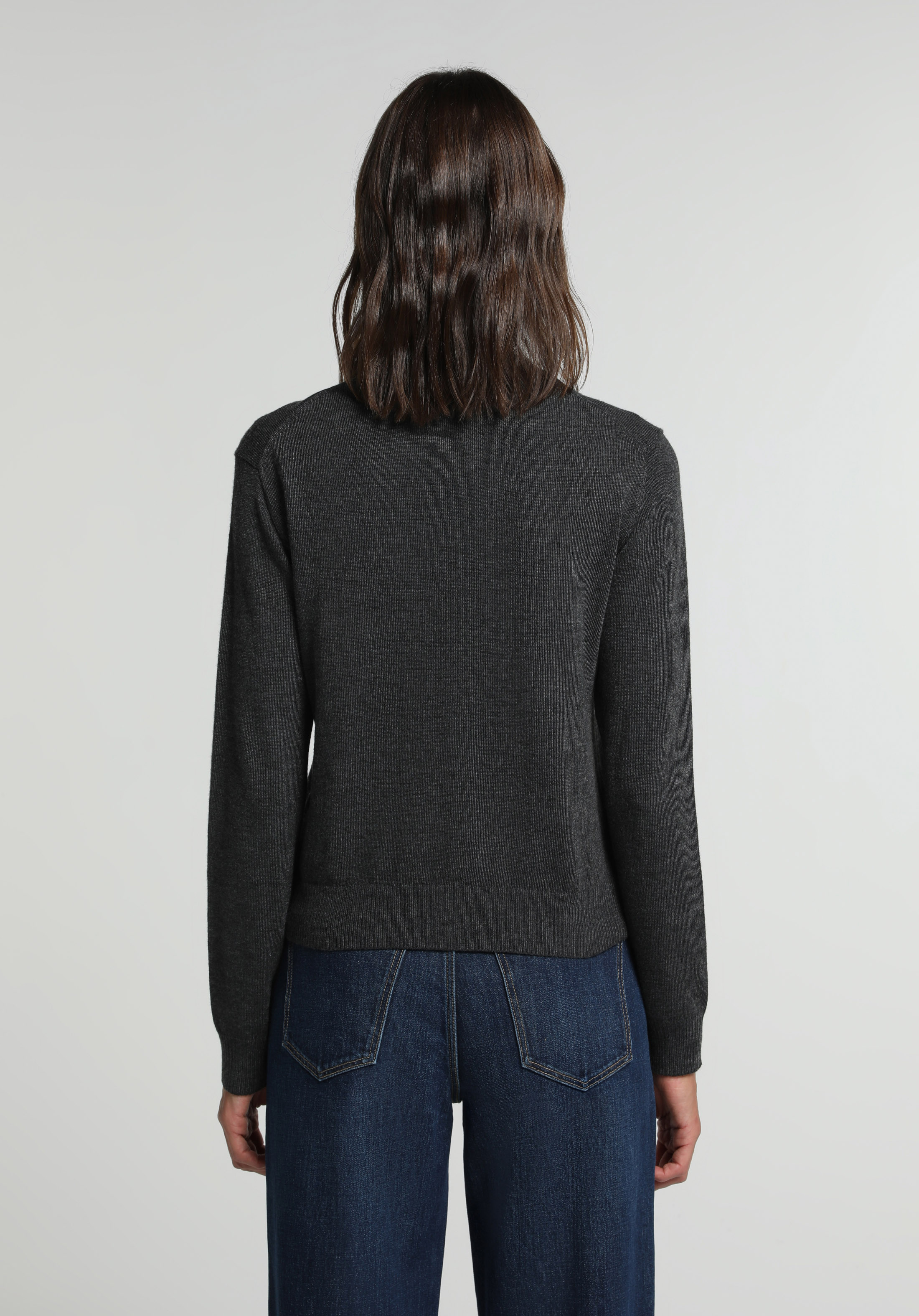 Slim Fit Yuvarlak Yaka Düz Kadın Antrasit Hırka