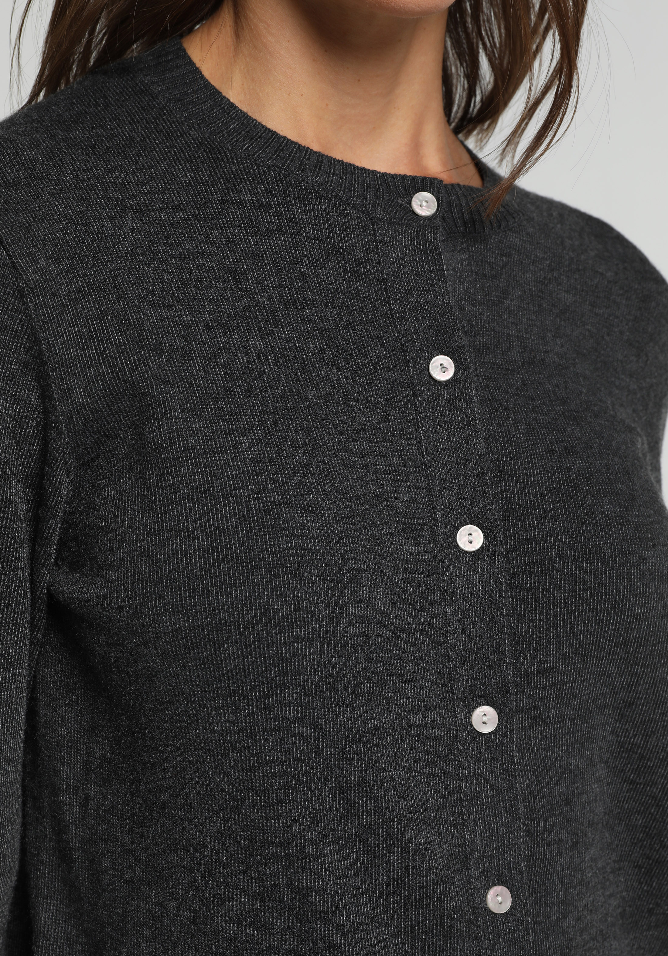 Slim Fit Yuvarlak Yaka Düz Kadın Antrasit Hırka