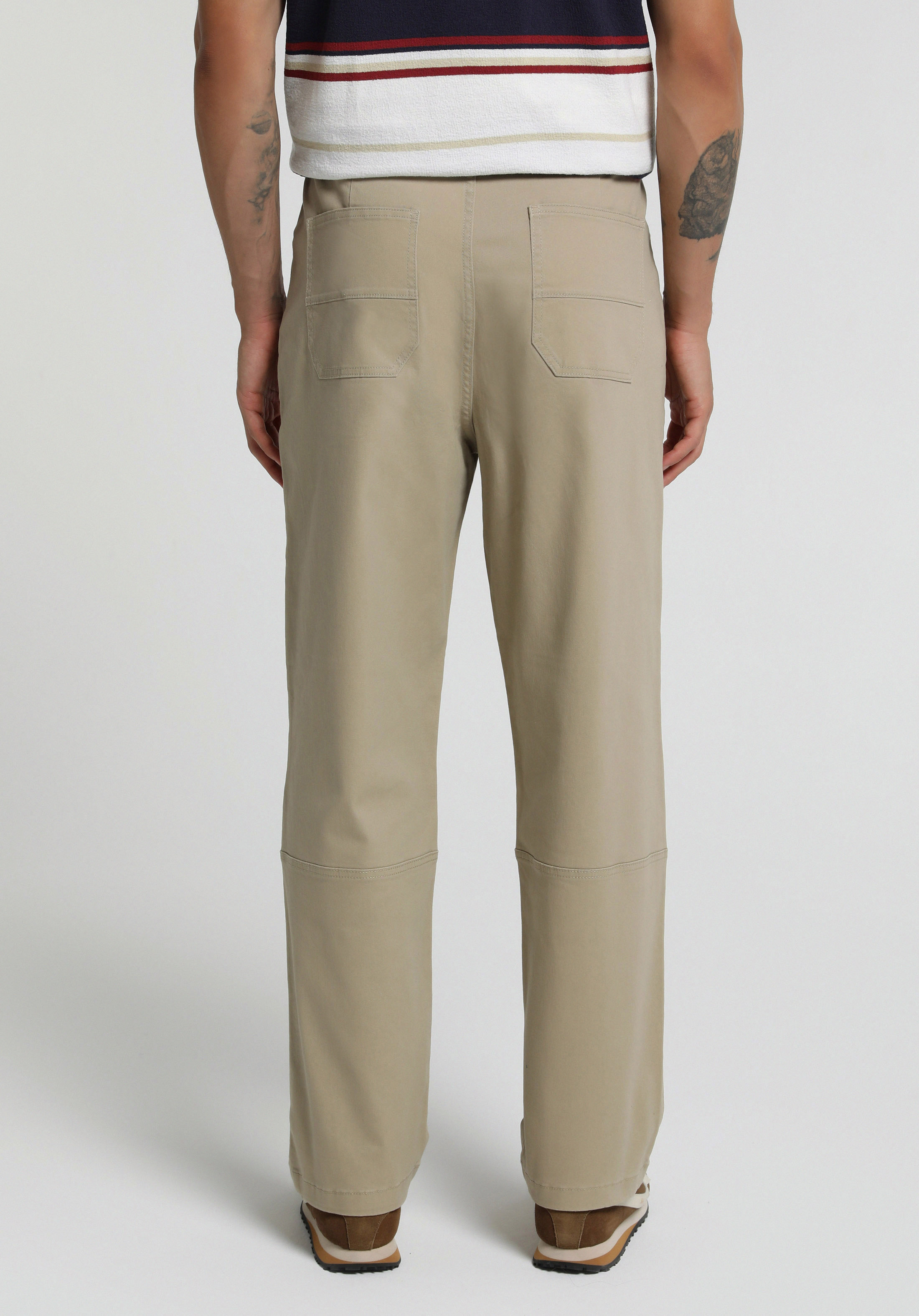 Relaxed Fit Orta Bel Geniş Paça Erkek Bej  Pantolon