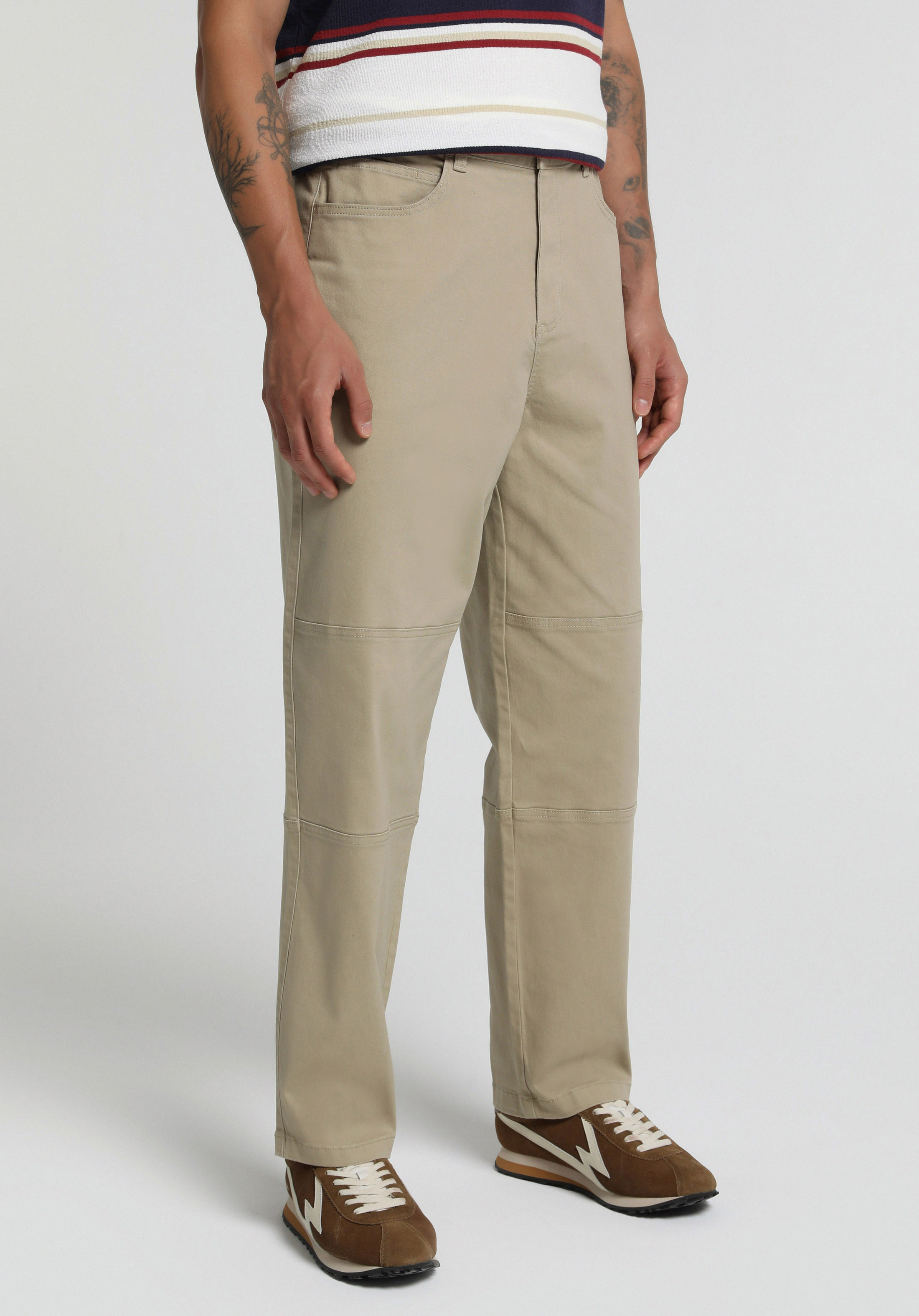 Relaxed Fit Orta Bel Geniş Paça Erkek Bej  Pantolon