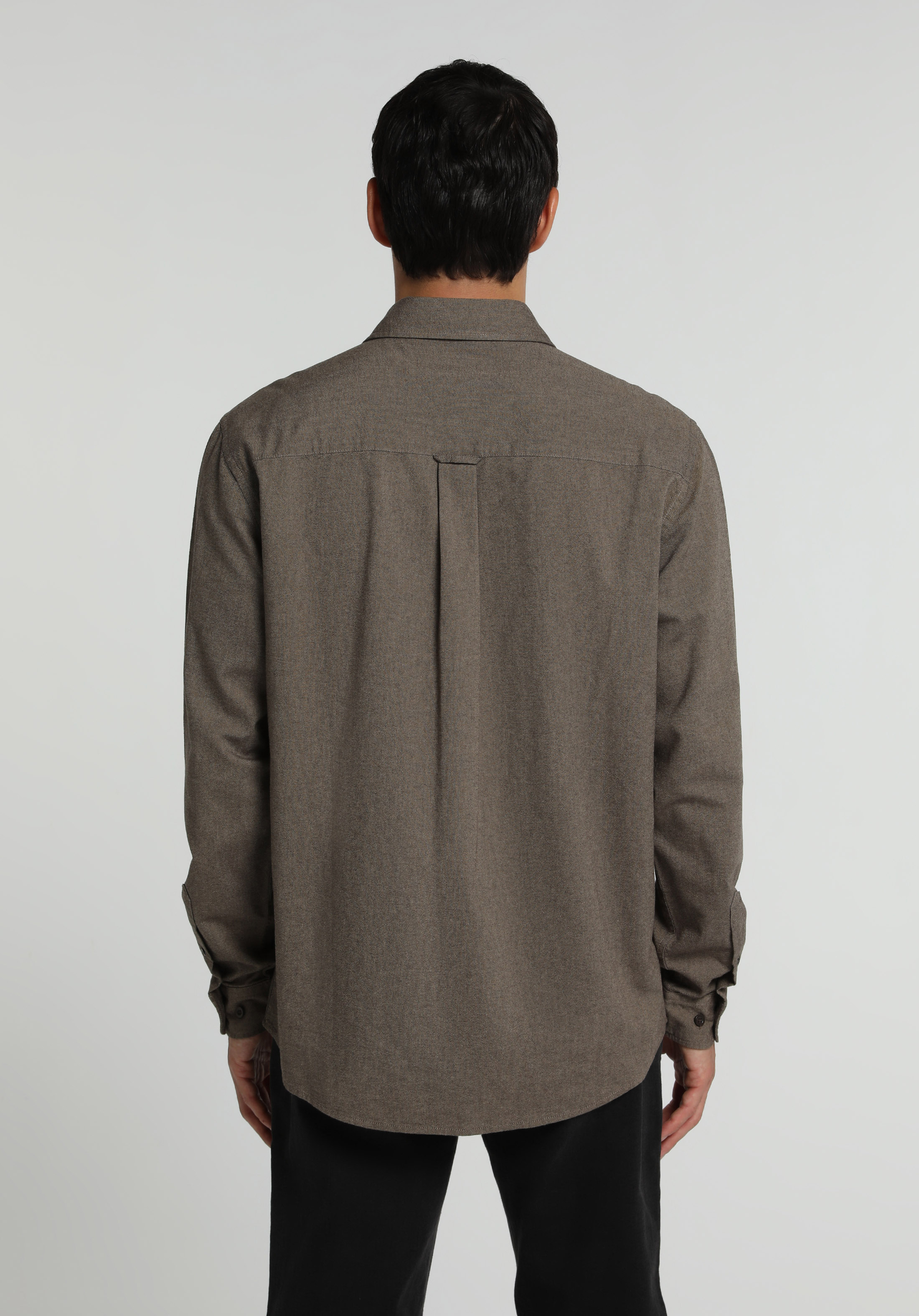 Regular Fit Shirt Neck Düz Erkek Kahverengi Uzun Kol Gömlek