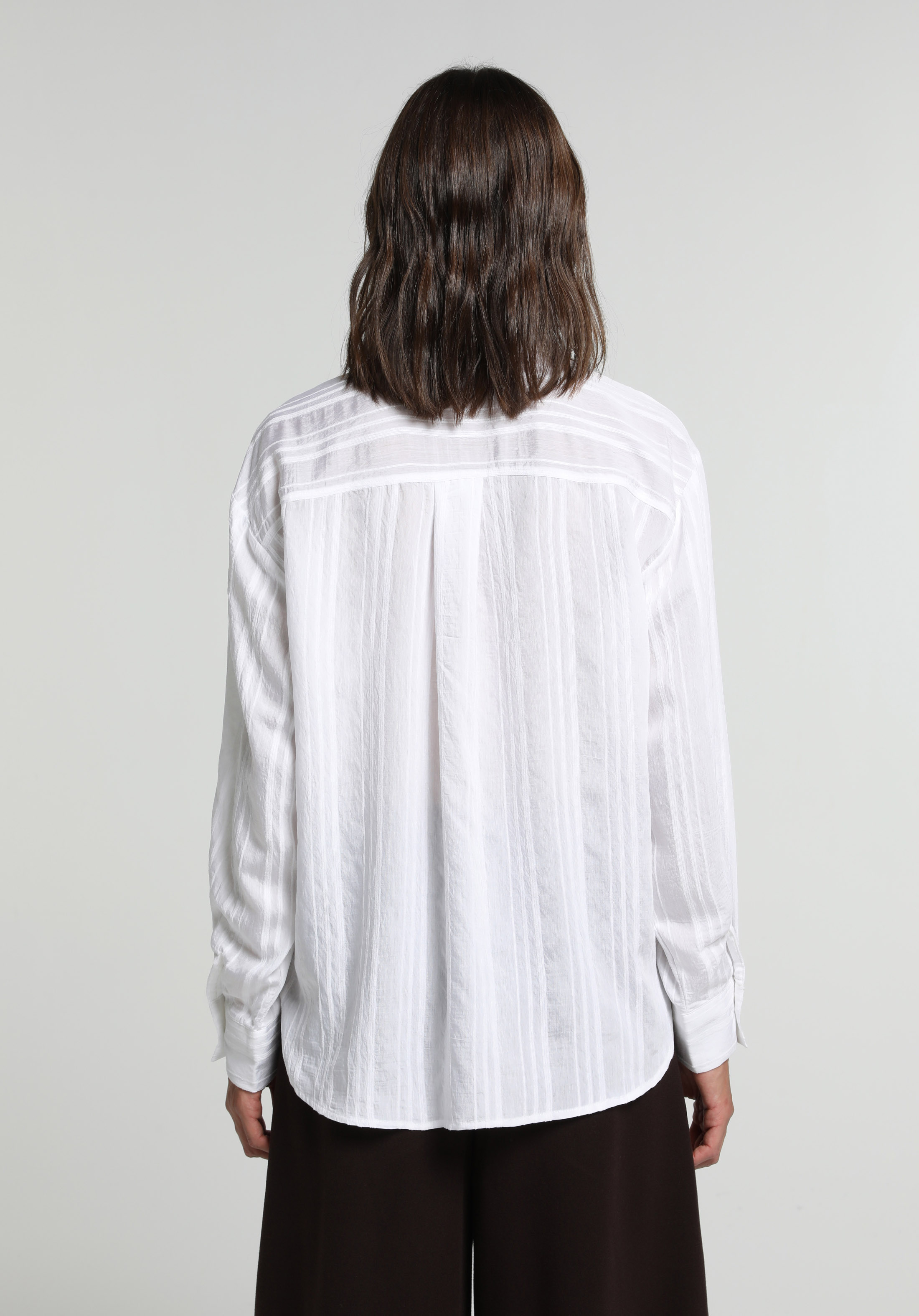 Boyfriend Fit Shirt Neck Jakarlı Kadın Beyaz Uzun Kol Gömlek