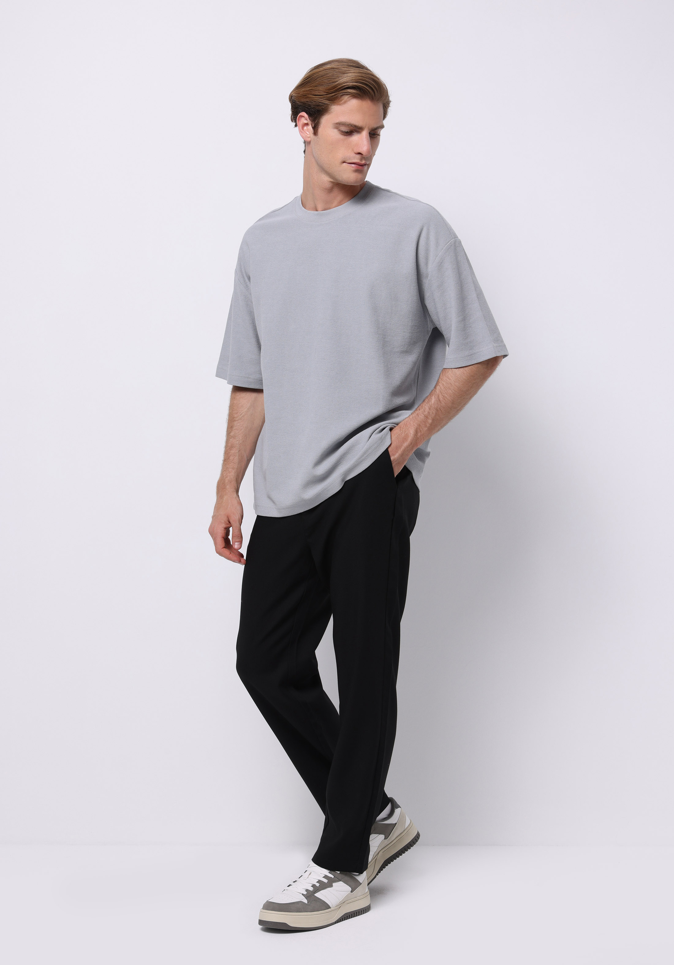 Oversize Fit Yuvarlak Yaka Düz Erkek Mavi Kısa Kol Tişört