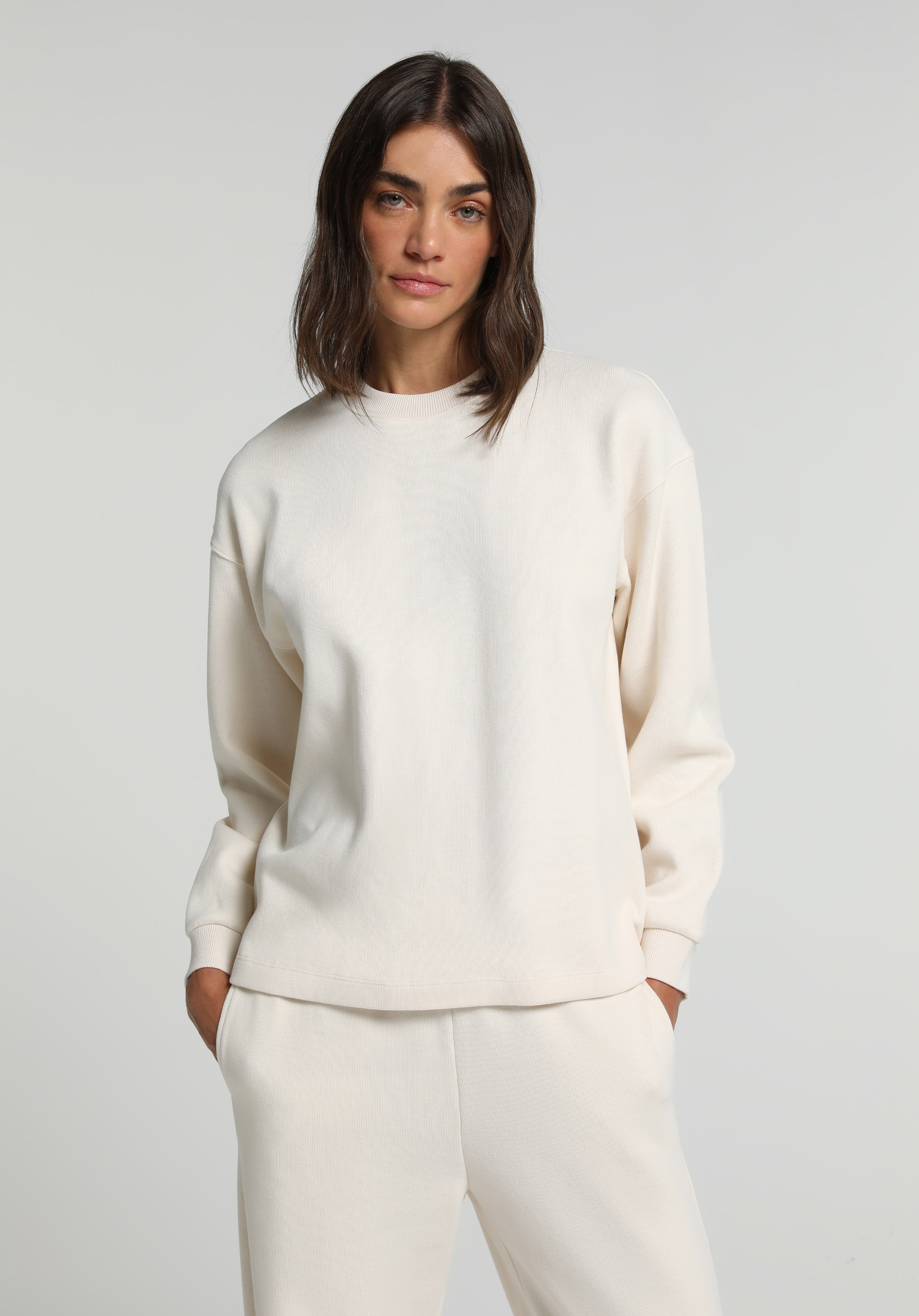 Regular Fit Yuvarlak Yaka Düz Kadın Taş Sweatshirt