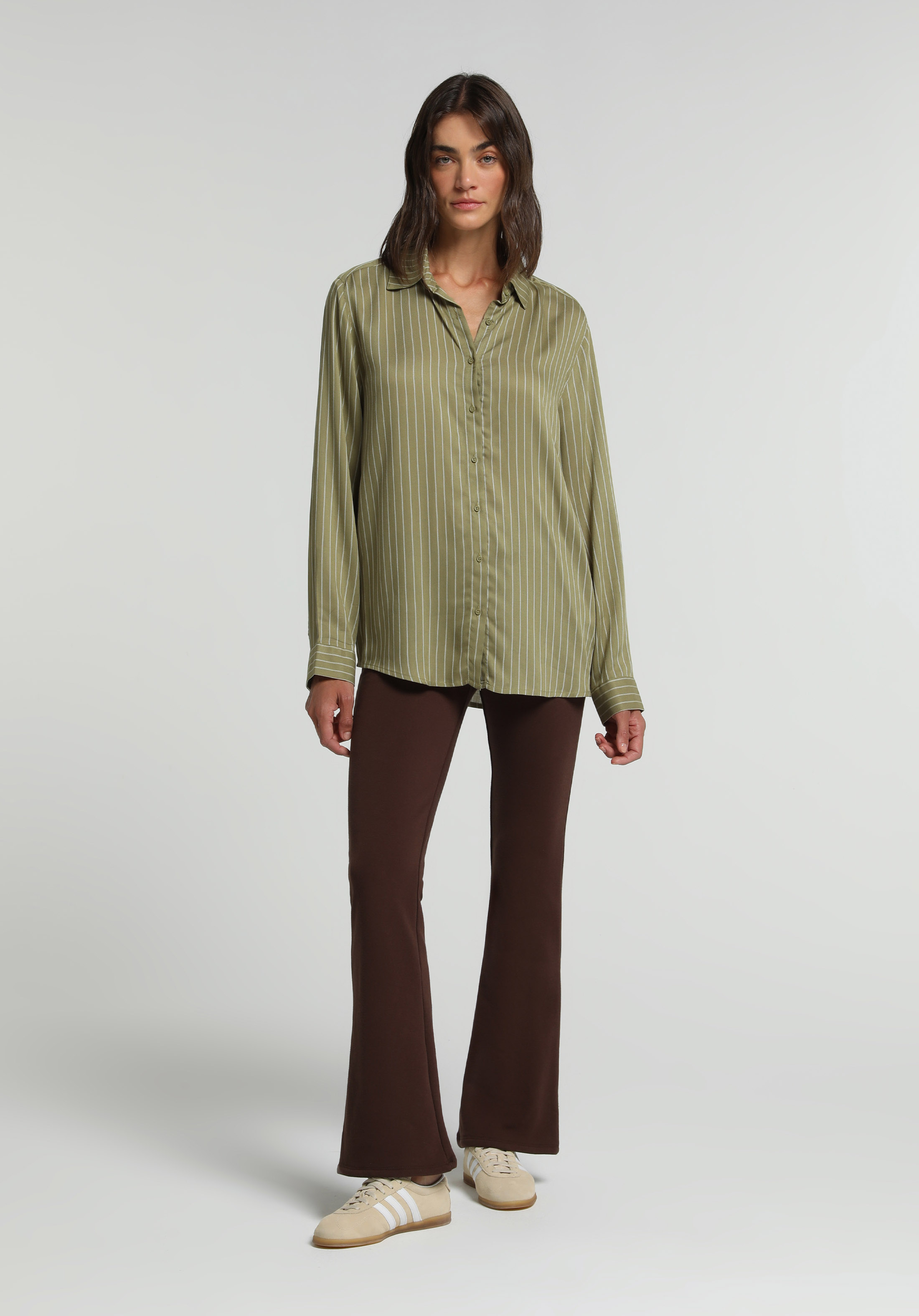 Fashion Fit Shirt Neck Çizgili Kadın  Uzun Kol Gömlek