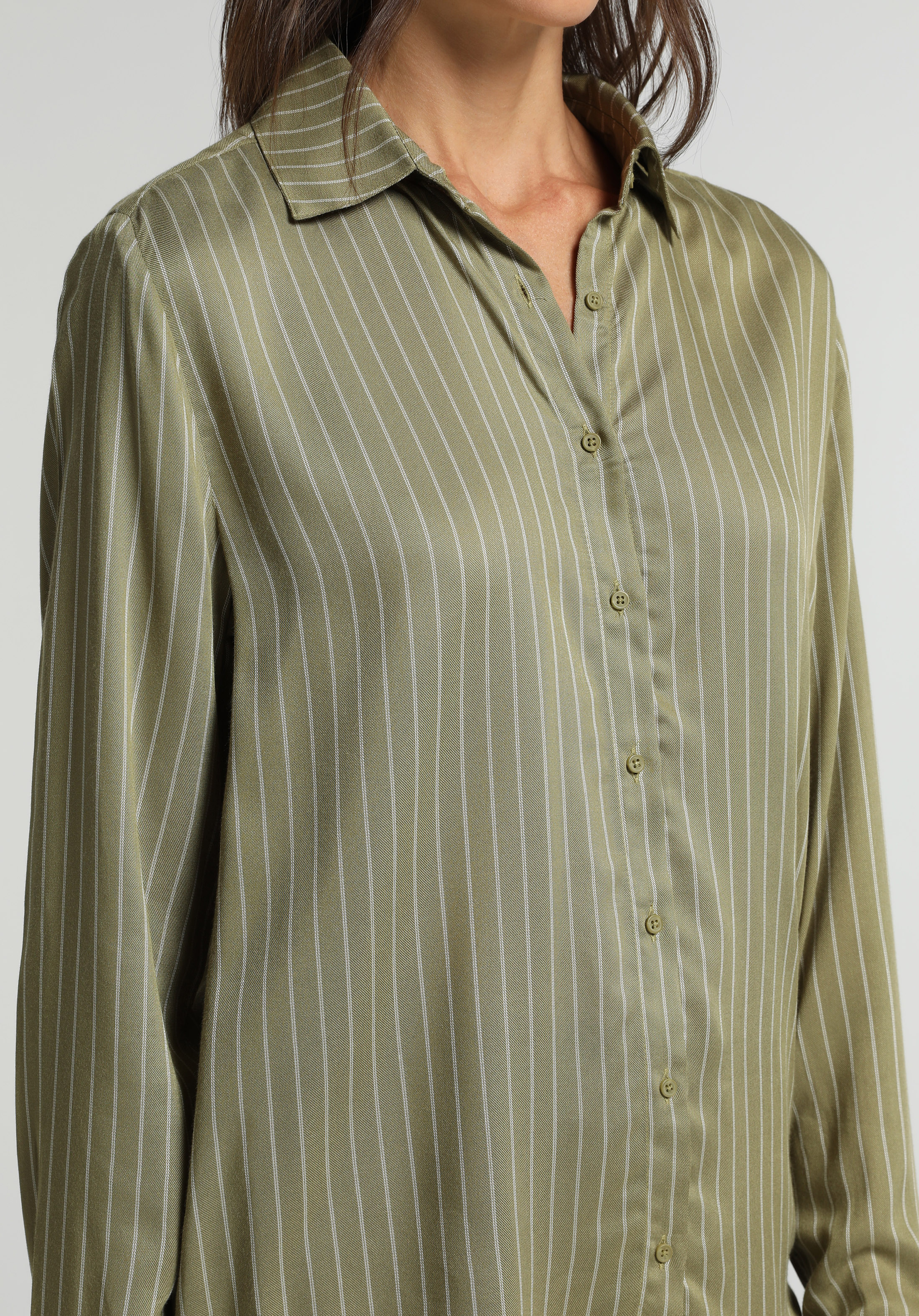 Fashion Fit Shirt Neck Çizgili Kadın  Uzun Kol Gömlek