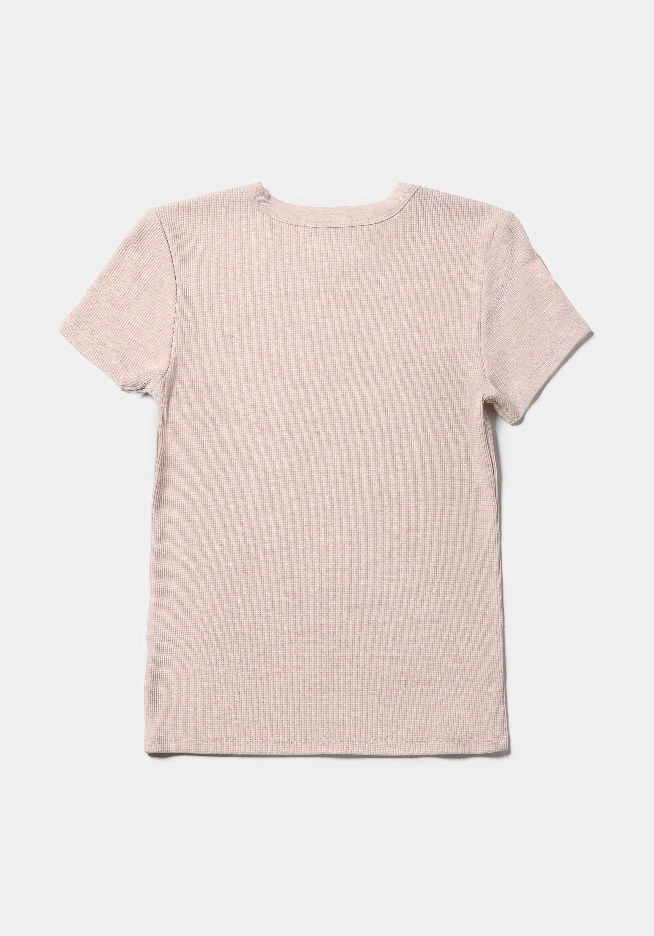 Slim Fit Yuvarlak Yaka Düz Kadın Bej Kısa Kol Tişört