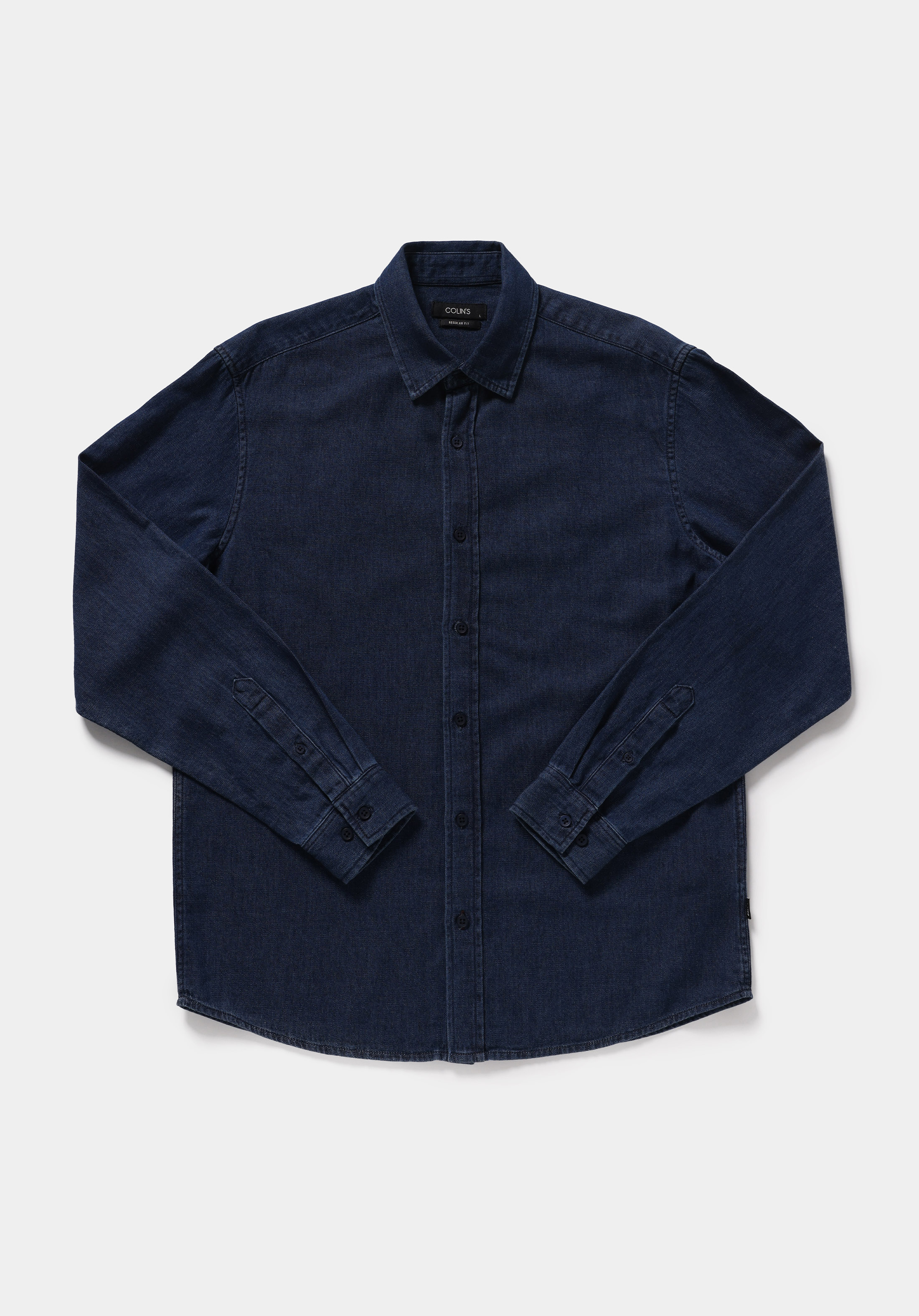 Regular Fit Shirt Neck Düz Erkek Mavi Uzun Kol Gömlek