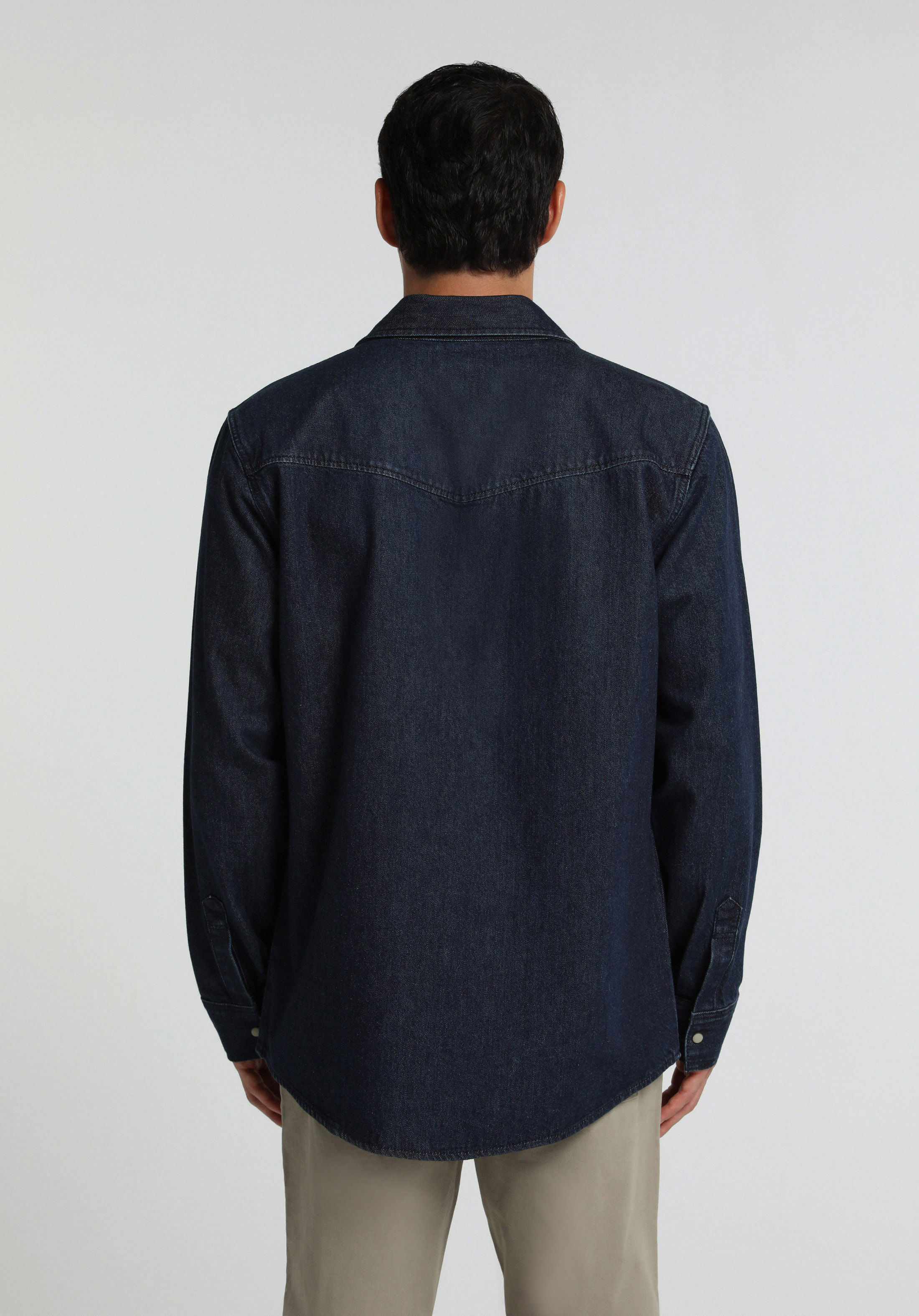 Regular Fit Klasik Yaka Düz Erkek Dark İndigo Denim Uzun Kol Gömlek