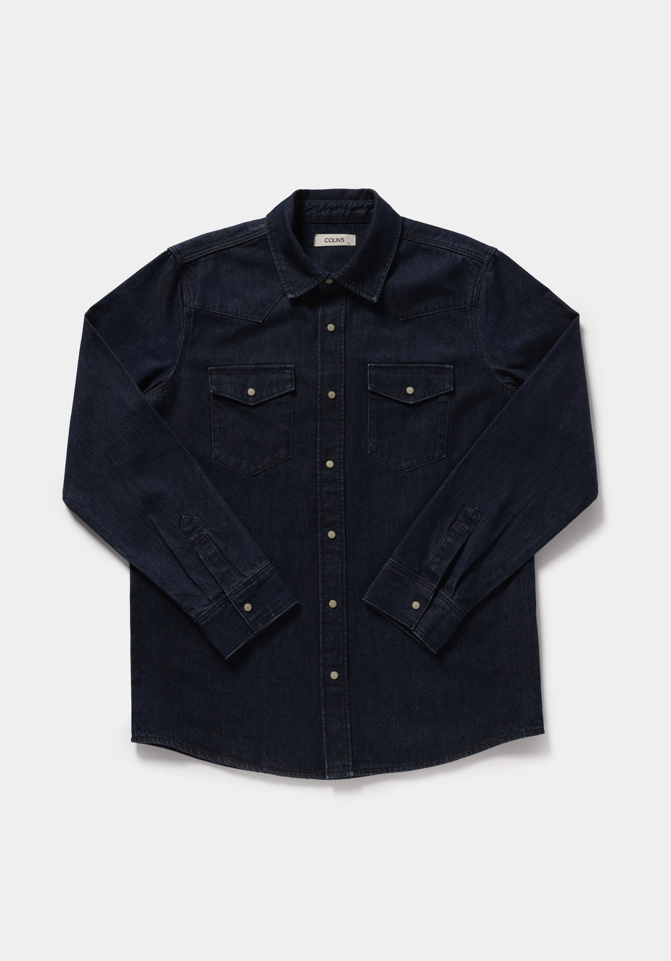 Regular Fit Klasik Yaka Düz Erkek Dark İndigo Denim Uzun Kol Gömlek