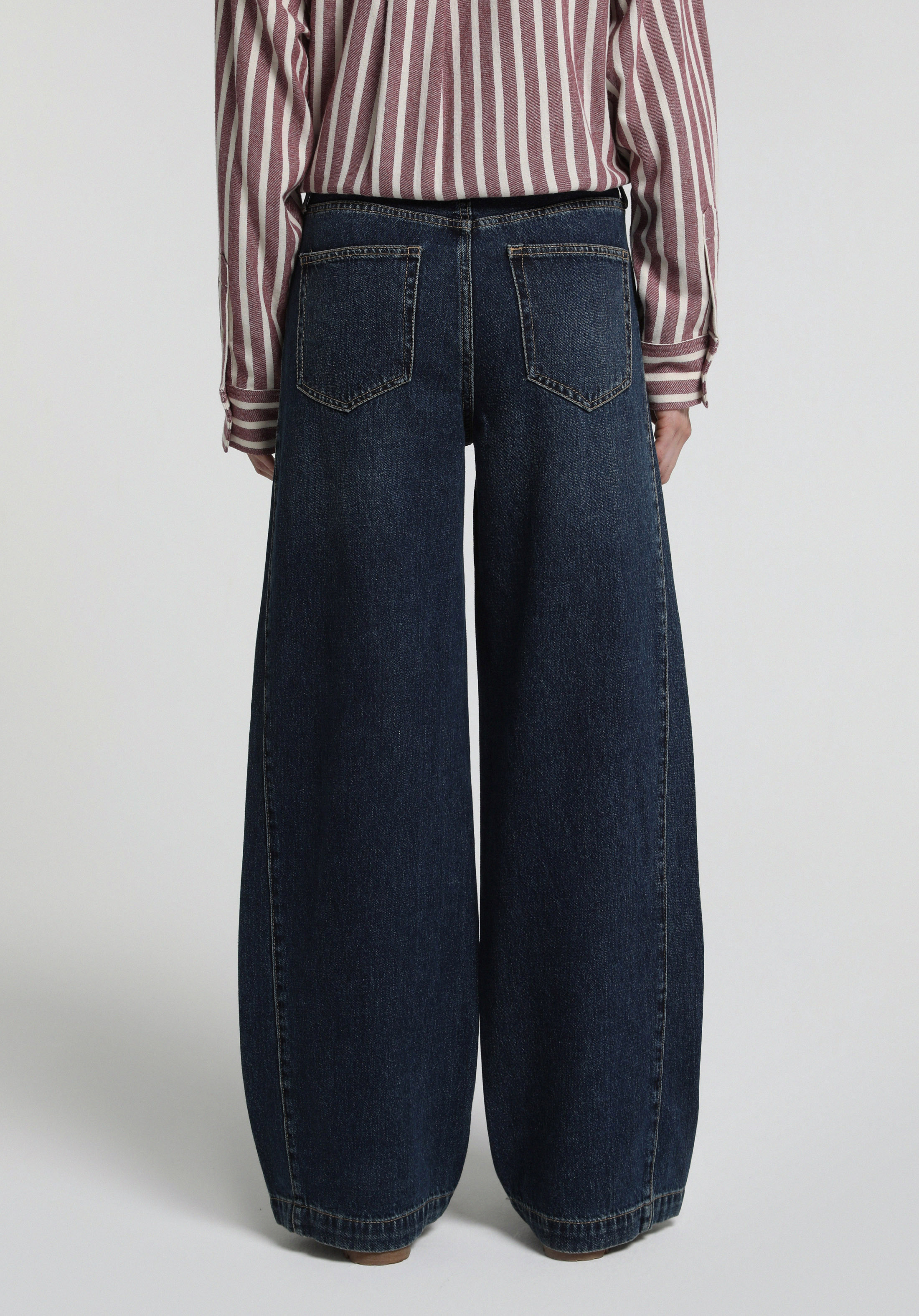 Baggy Wide Leg Fit   Kadın Dark İndigo Denim Jean Pantolon