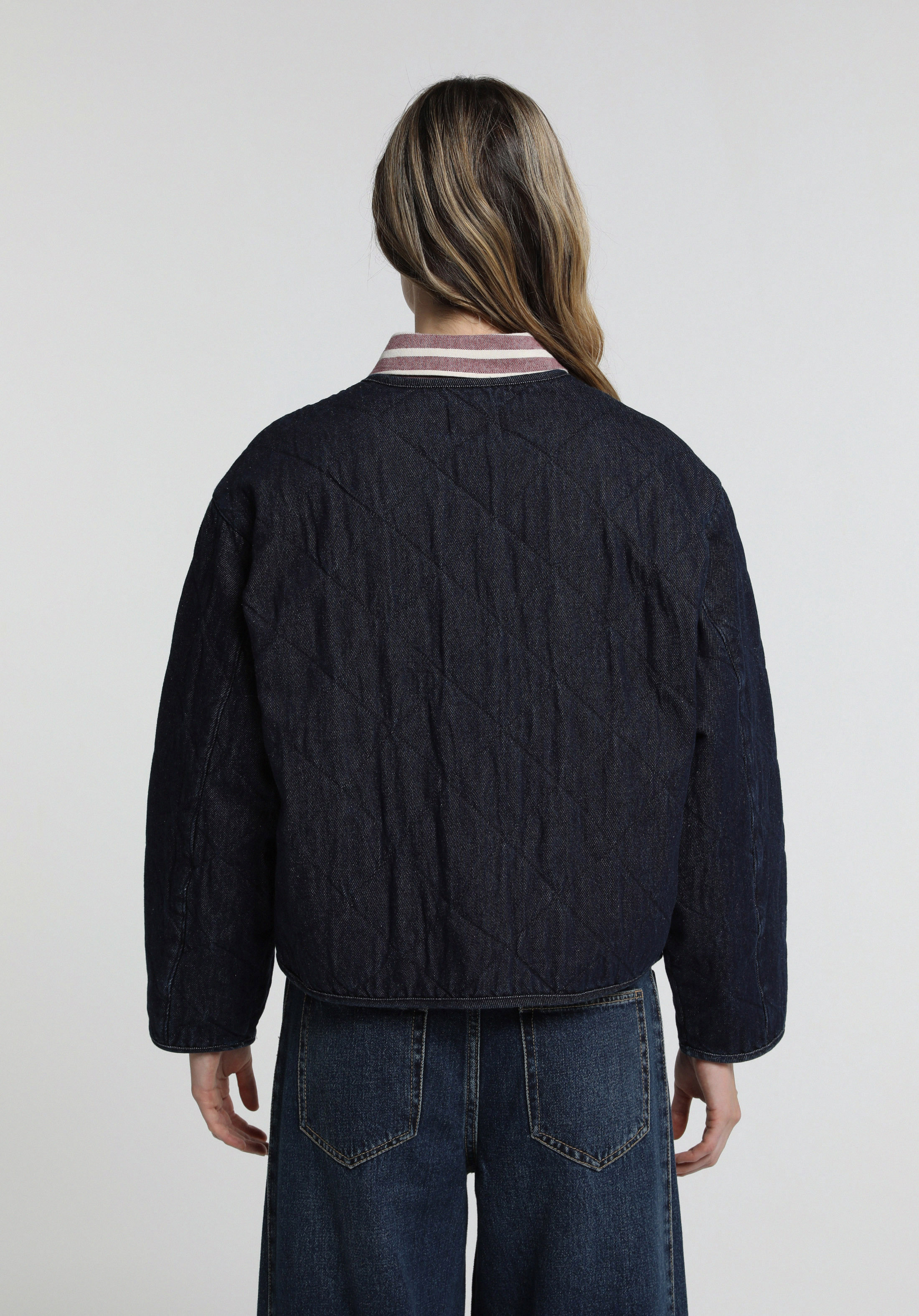 Regular Fit Düğmeli Astarlı  Kadın Dark İndigo Denim Ceket