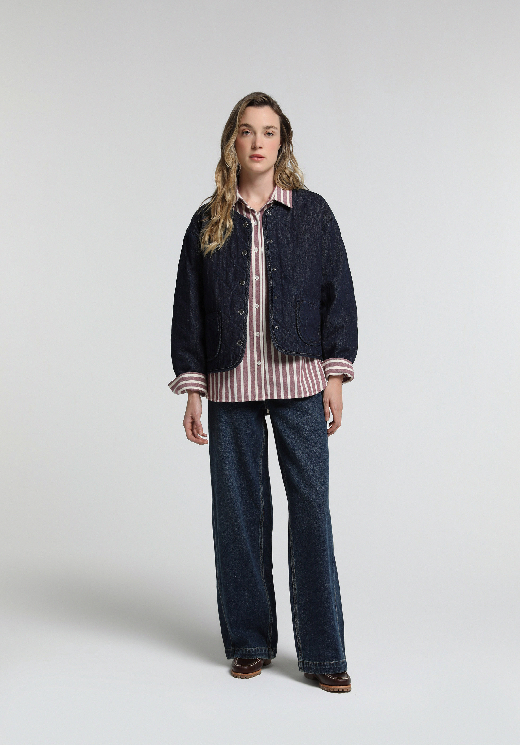 Regular Fit Düğmeli Astarlı  Kadın Dark İndigo Denim Ceket