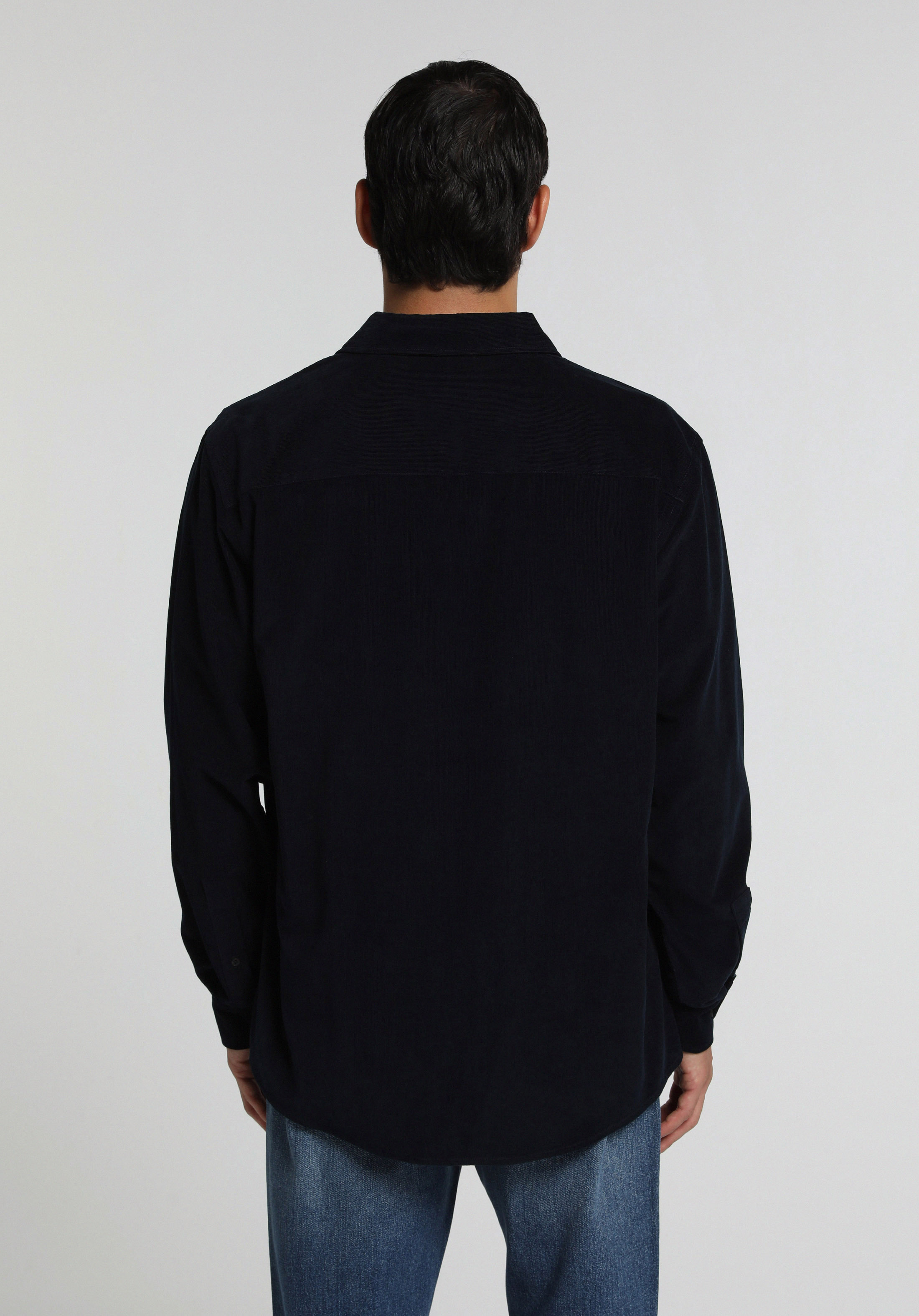 Regular Fit Shirt Neck Düz Erkek Lacivert Uzun Kol Gömlek