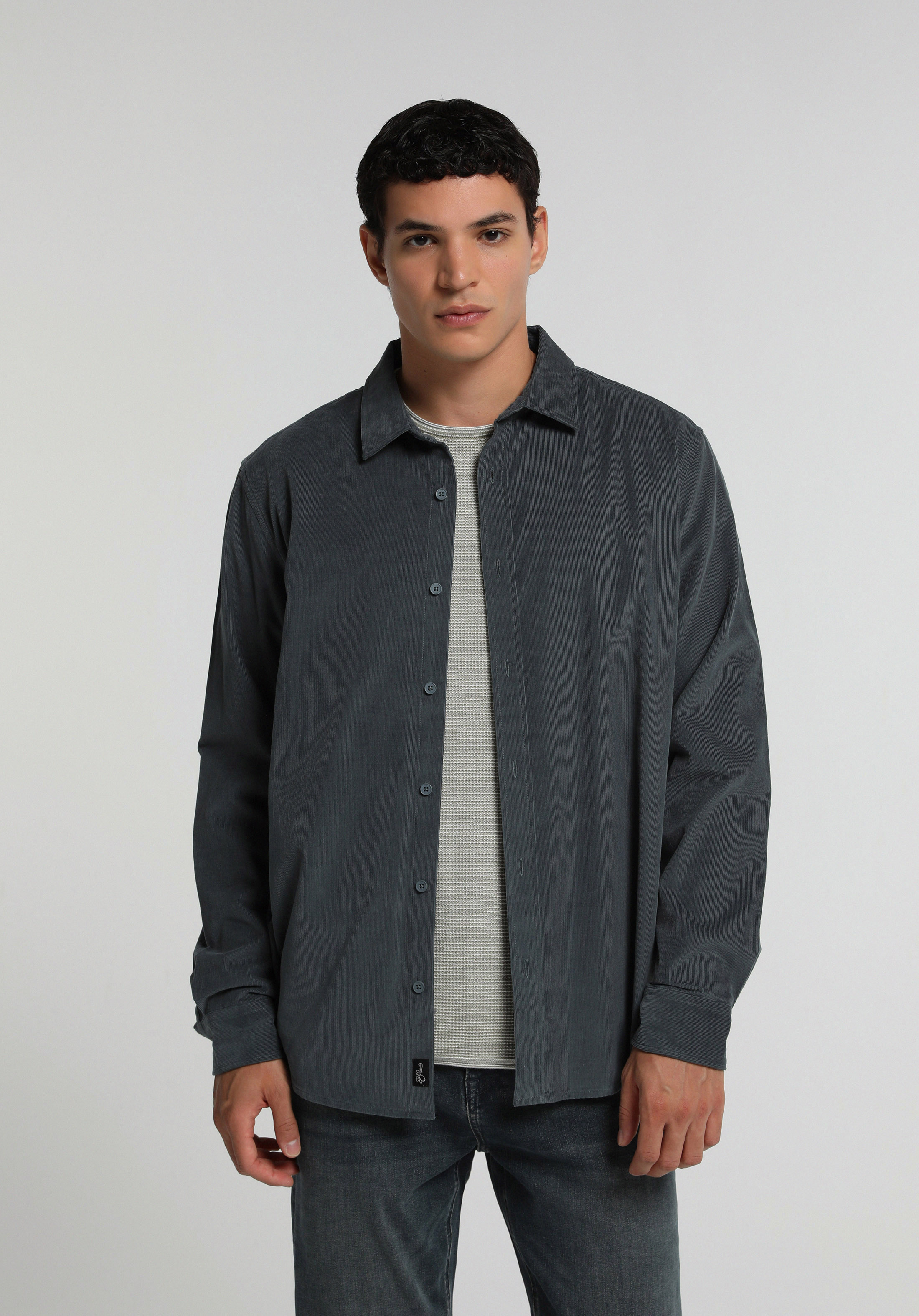 Regular Fit Shirt Neck Düz Erkek Yeşil Uzun Kol Gömlek