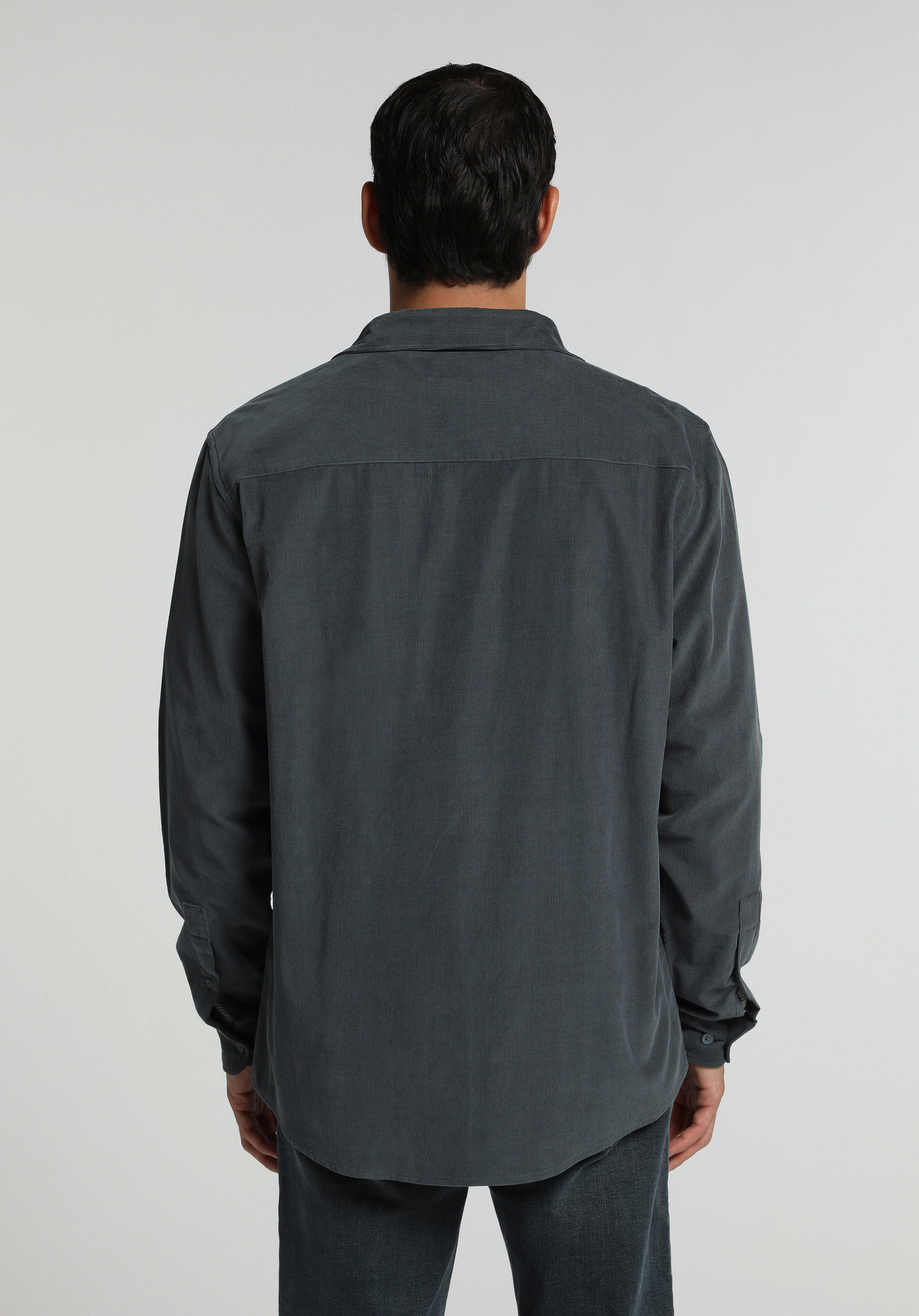 Regular Fit Shirt Neck Düz Erkek Yeşil Uzun Kol Gömlek