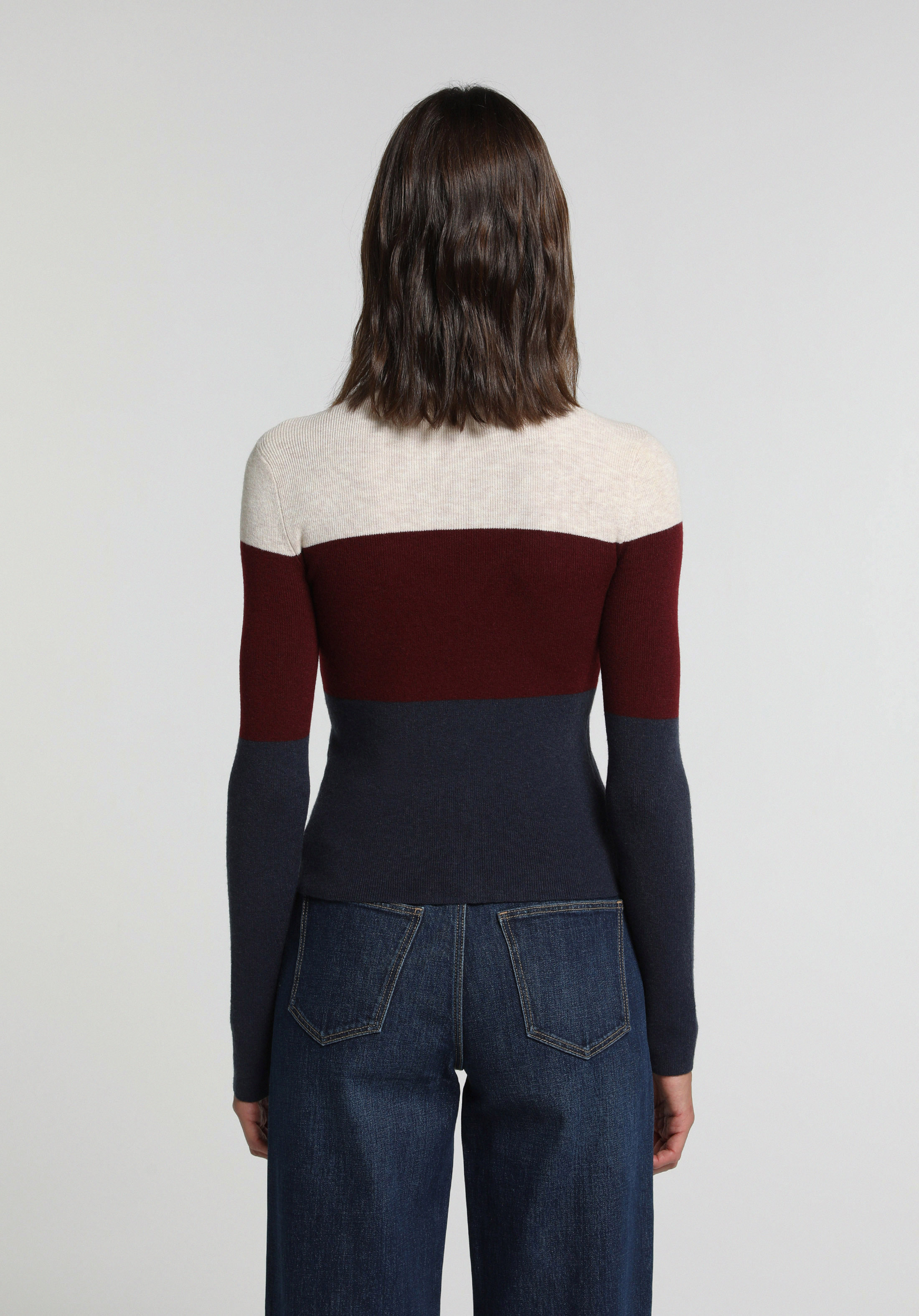 Slim Fit Yuvarlak Yaka Çizgili Kadın Çok Renkli Kazak