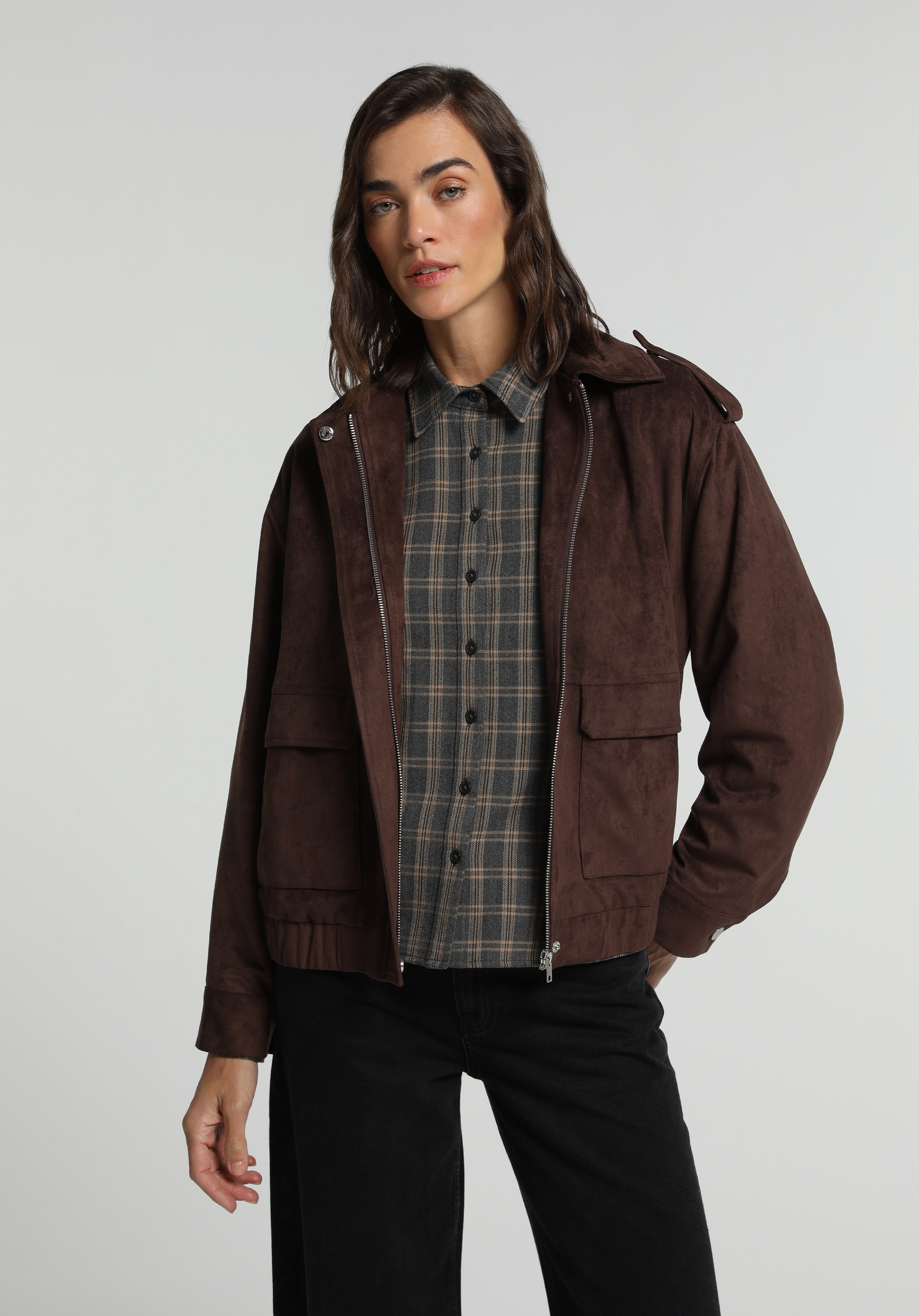 Fashion Fit Fermuarlı Astarlı  Kadın Kahverengi Ceket