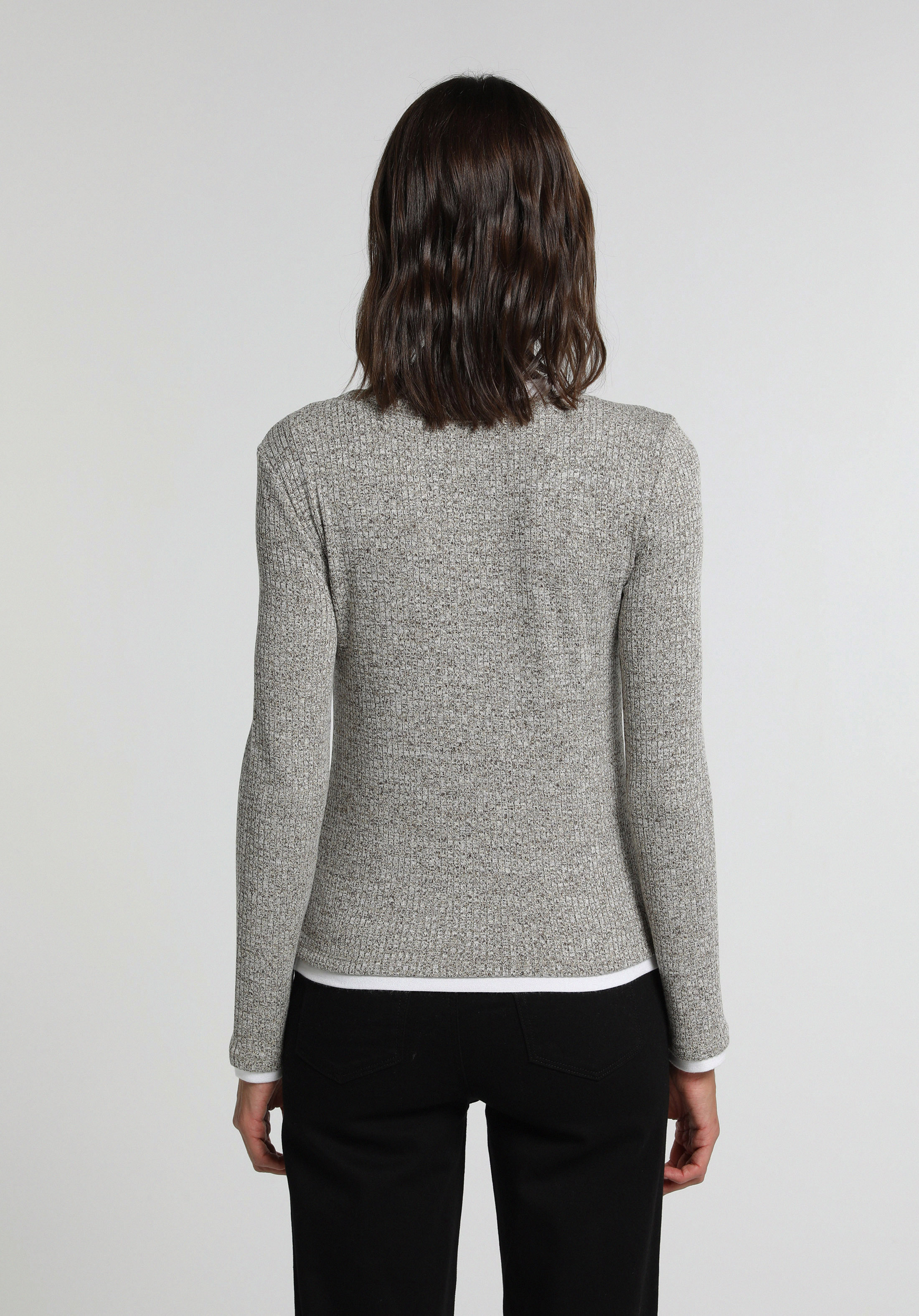 Slim Fit Derin Bisiklet Yaka Düz Kadın Kahverengi Uzun Kol Tişört