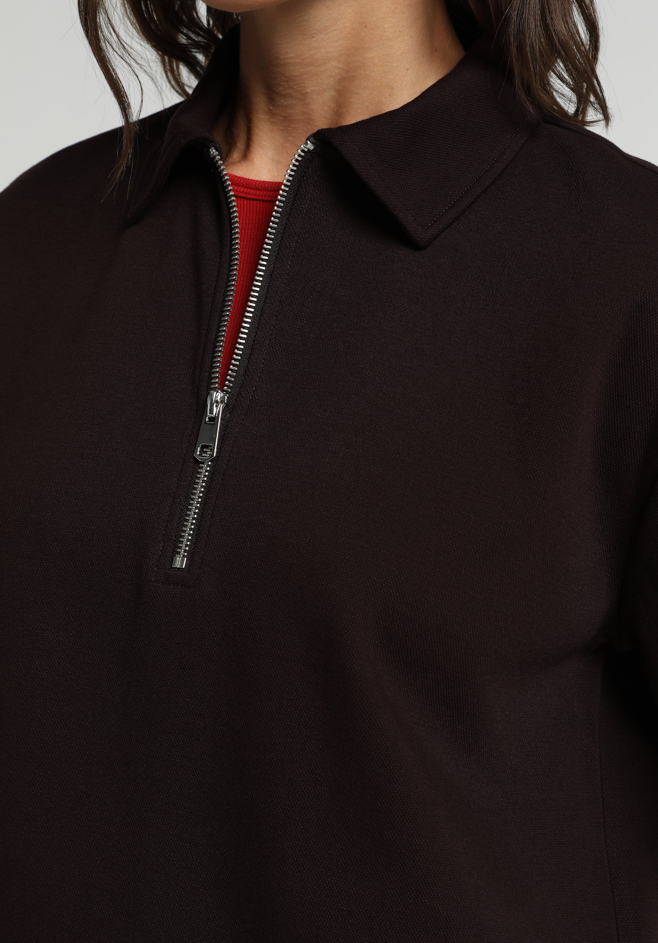 Regular Fit Polo Yaka Düz Kadın Mor Kısa Kol Tişört
