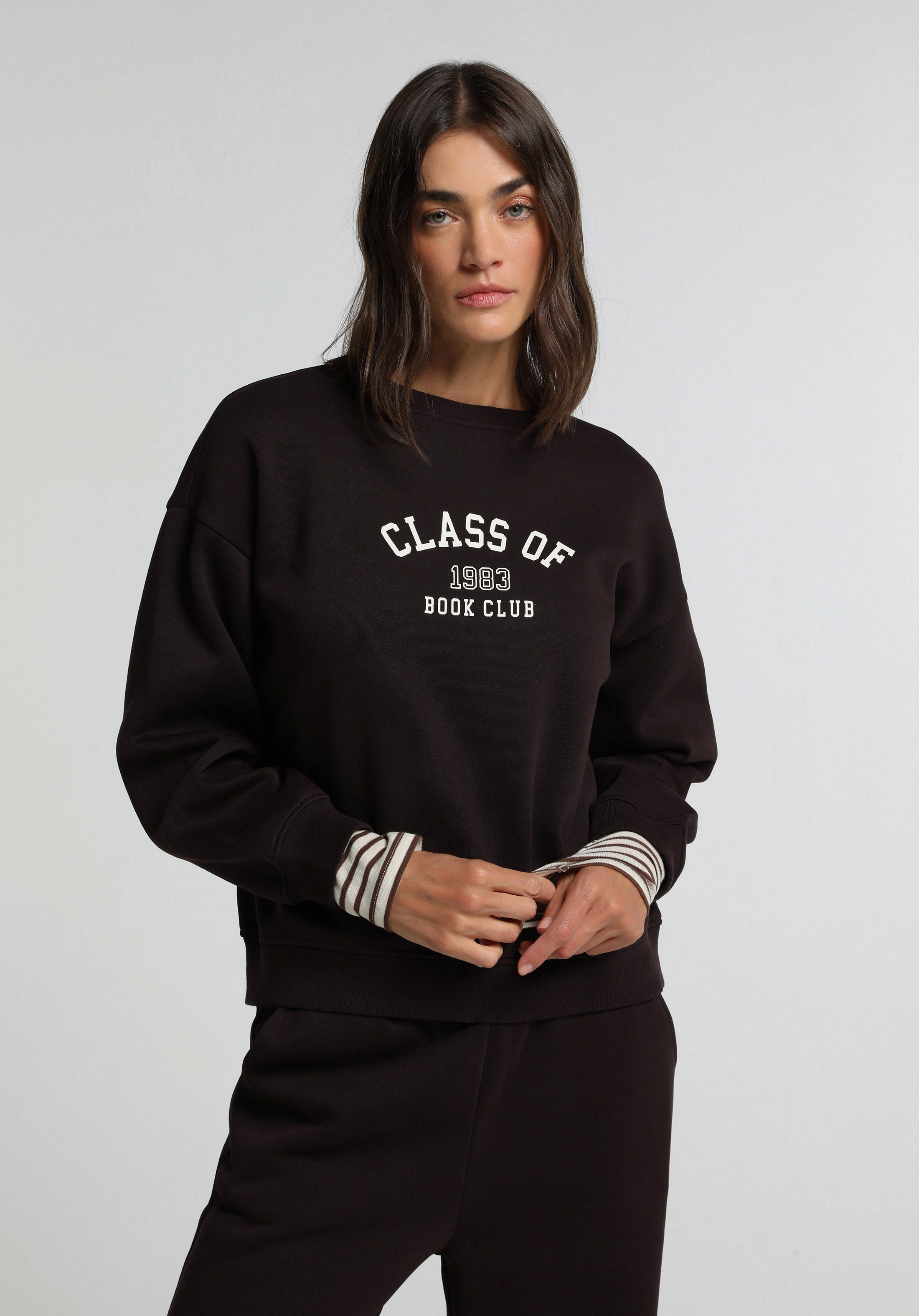 Regular Fit Yuvarlak Yaka Baskılı Kadın Mor Sweatshirt