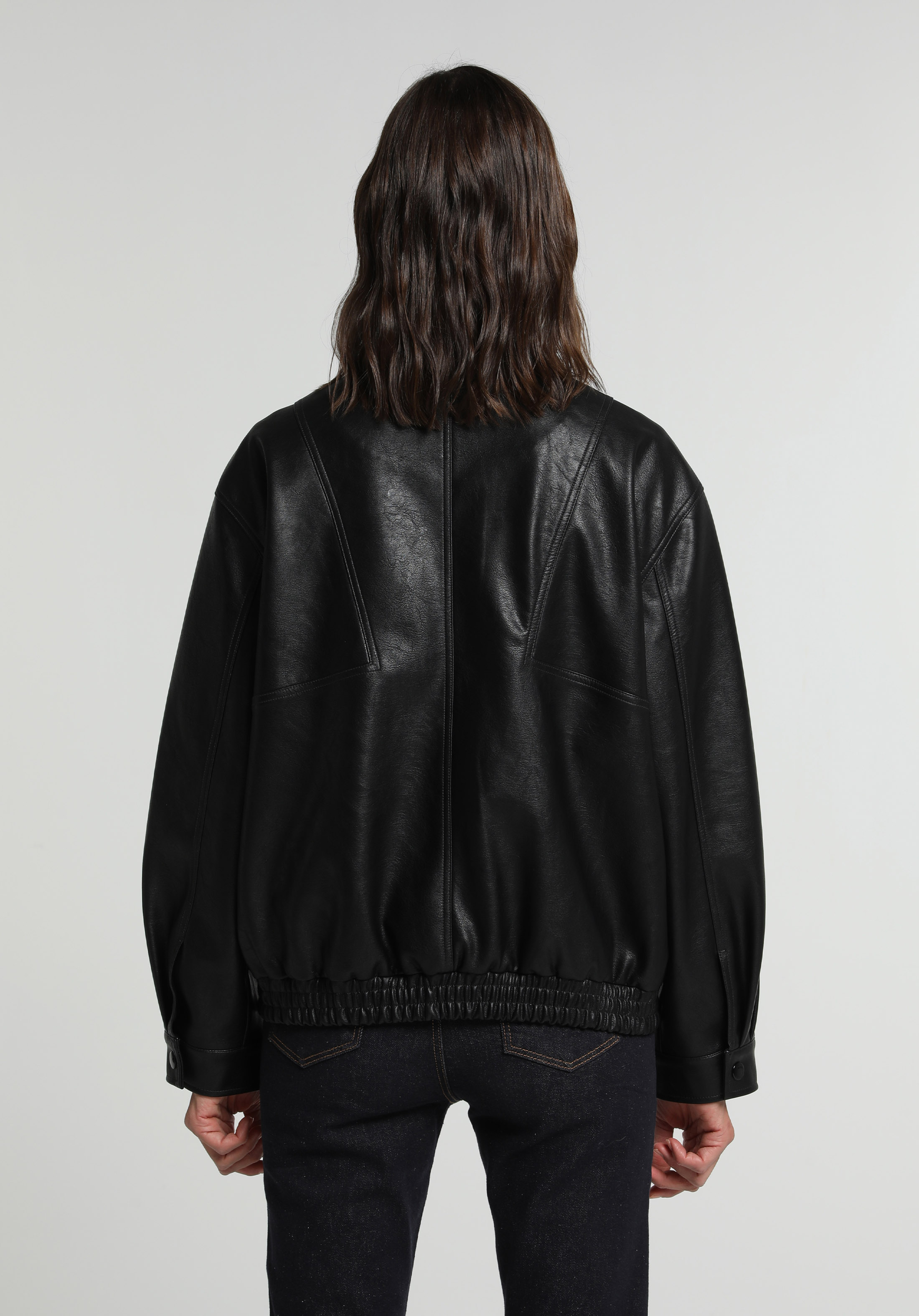 Regular Fit High Neck Fermuarlı Astarlı Kapamalı Kadın Siyah Mont Pu